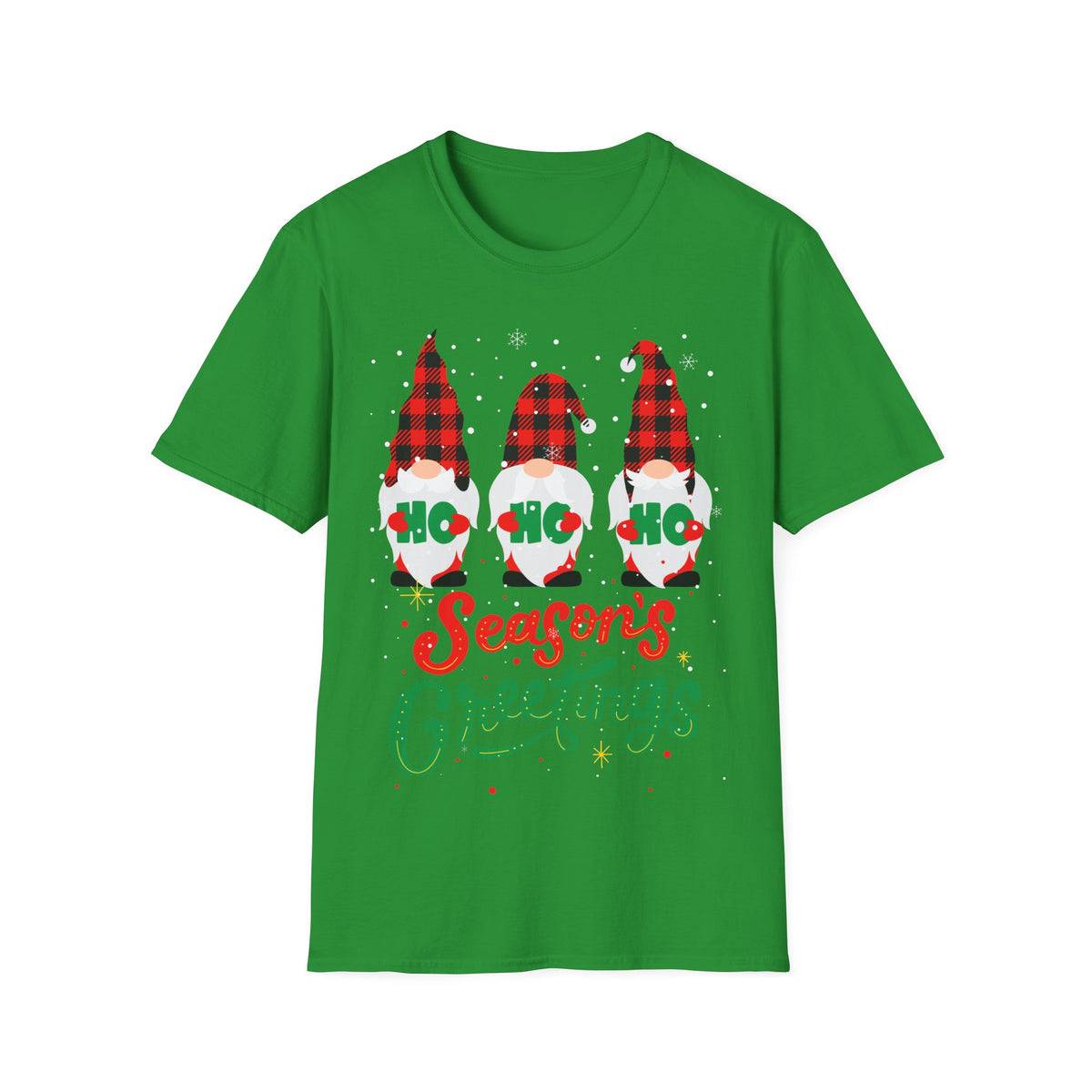Christmas Gnome T-Shirt — Plaid ‘Ho Ho Ho’ Seasons Greetings Holiday Tee
