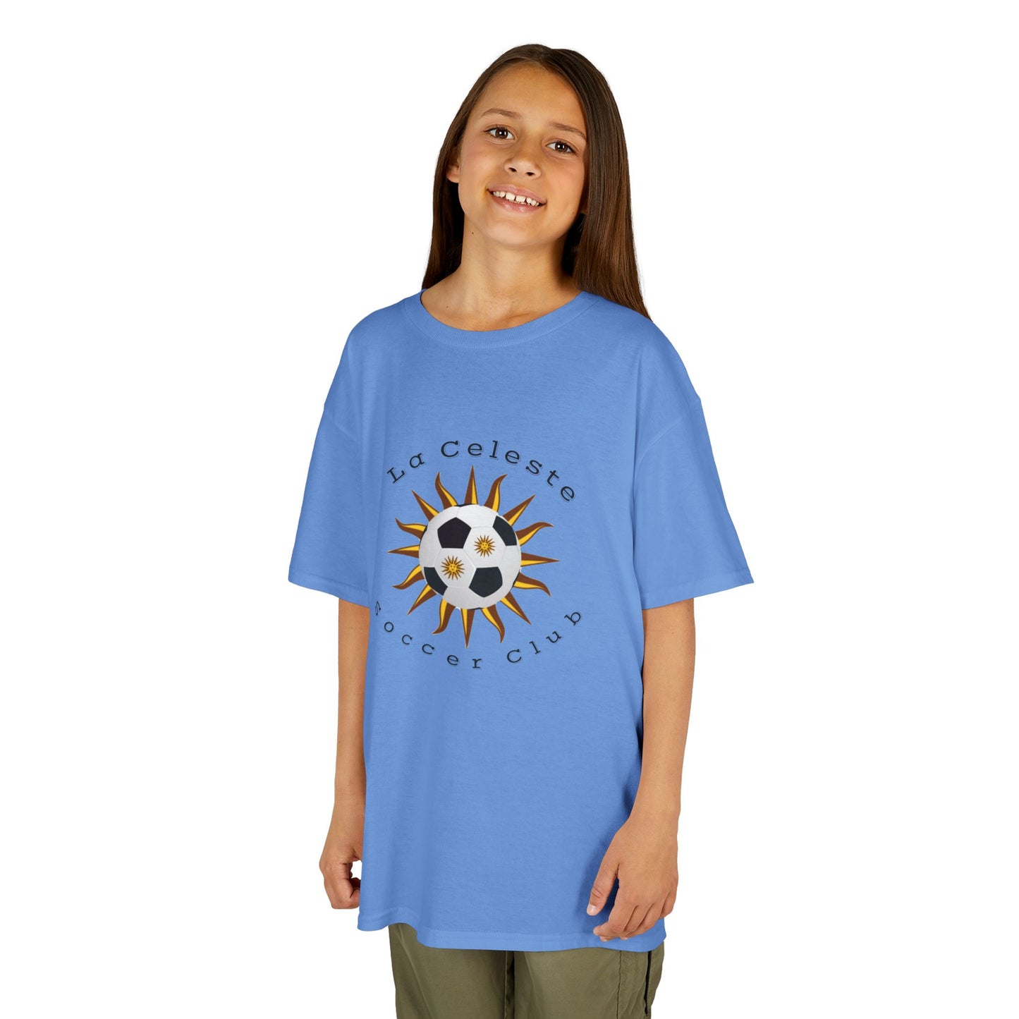 La Celeste S.C. YOUTH, 100% COTTON Heavy T-Shirt | Sun & Soccer Ball Crest