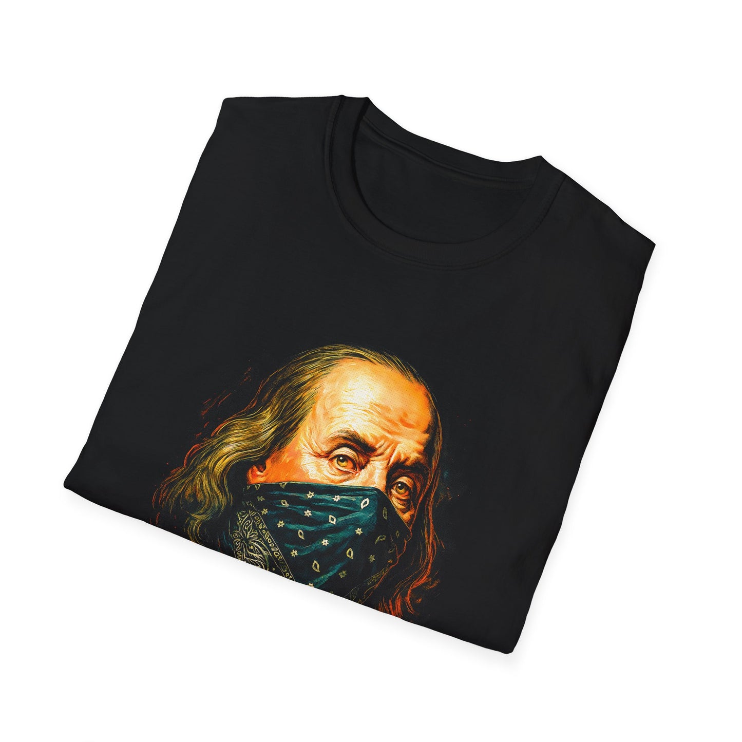Franklin Bandana Portrait T-Shirt — Vintage Benjamin Franklin Mask Design