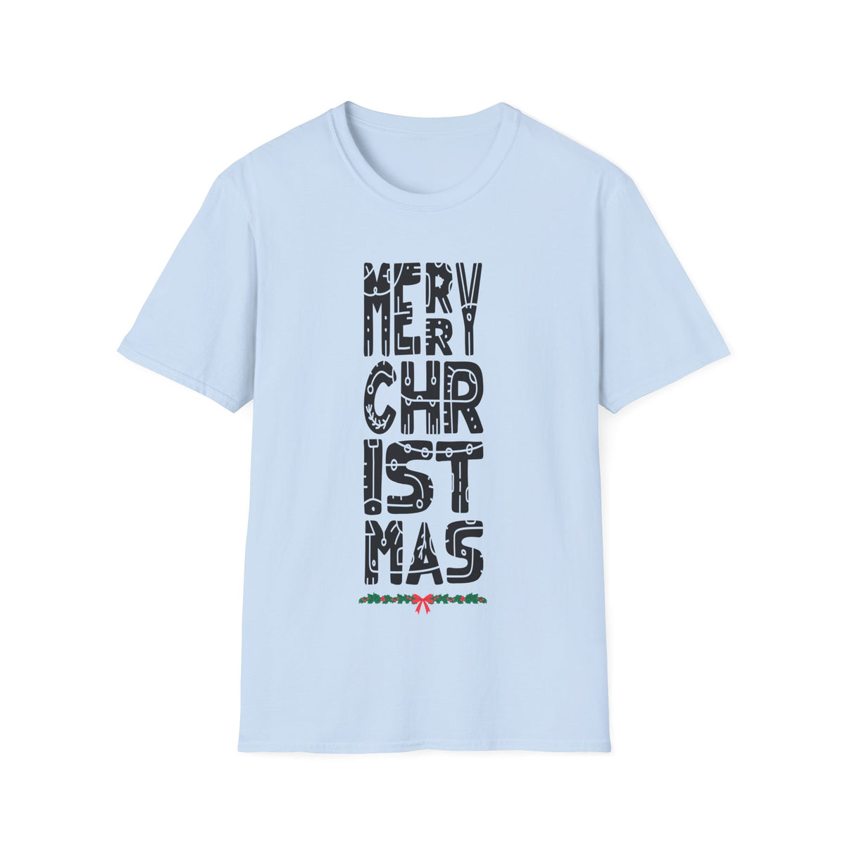 Christmas Vertical Text T-Shirt — "Merry Christmas" Graphic Tee