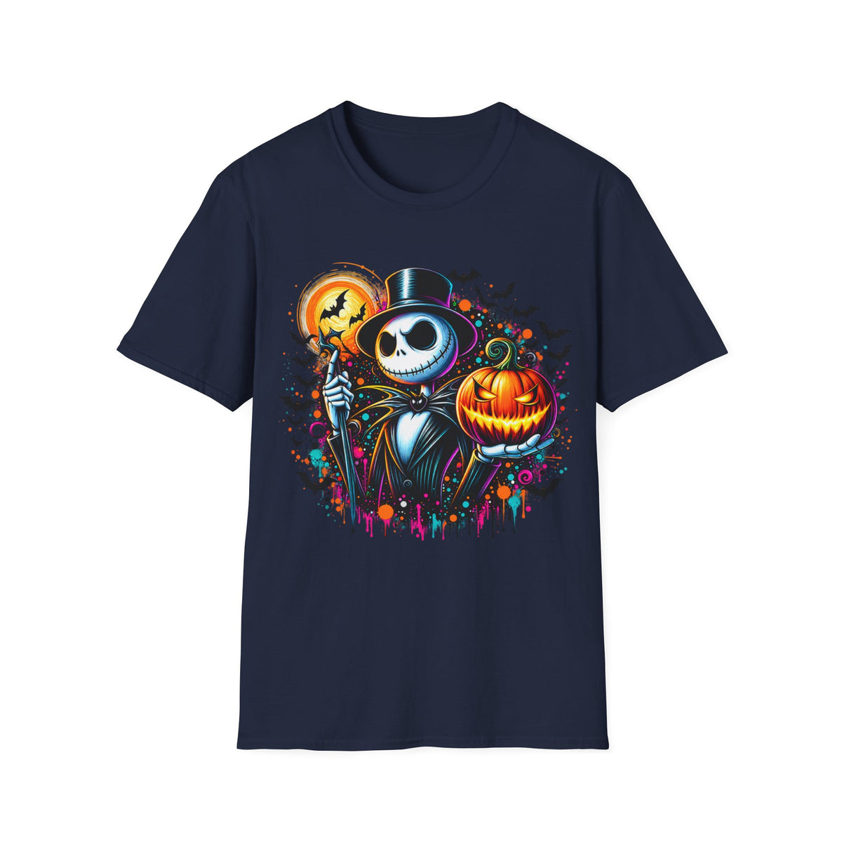 Halloween Jack Skellington T-Shirt — Pumpkin & Bats Spooky Tee