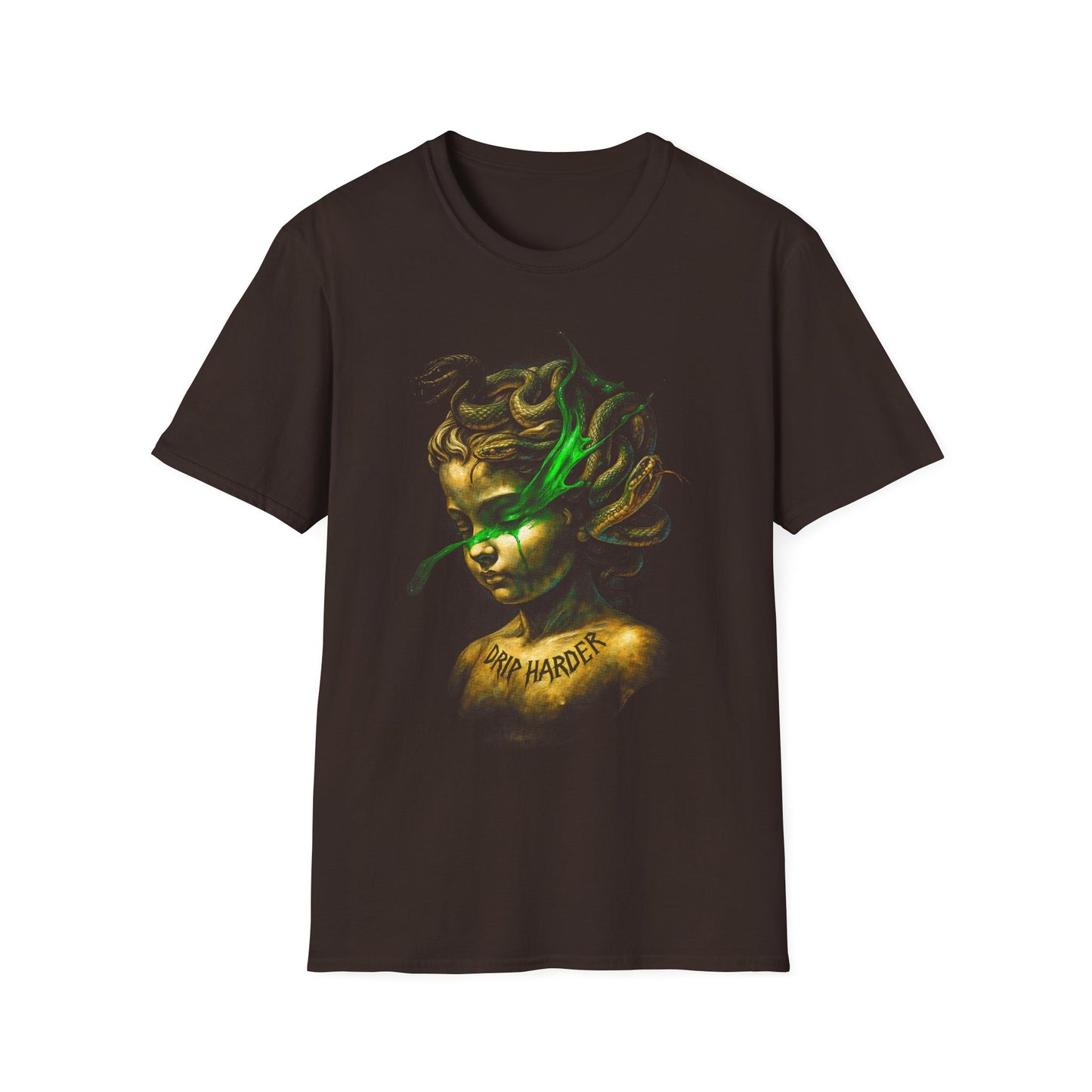 Abstract Gold & Green Portrait T‑Shirt — Ethereal Art Tee