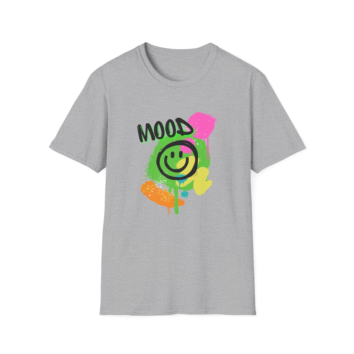 Mood Smile Graffiti T-Shirt — Neon Paint Drip Streetwear Tee
