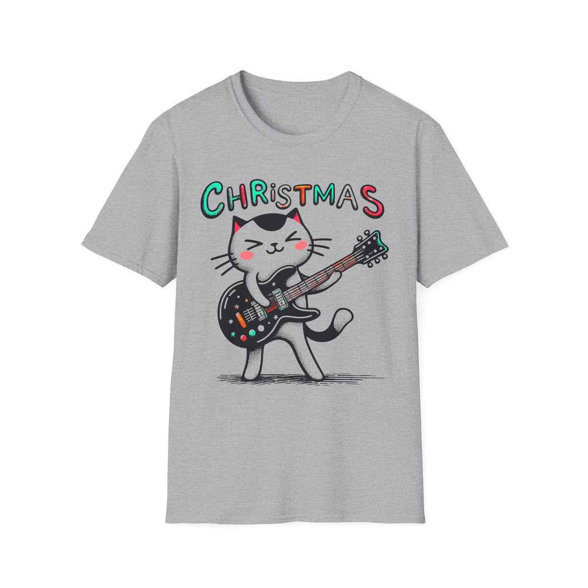 Christmas Cat Guitar T-Shirt