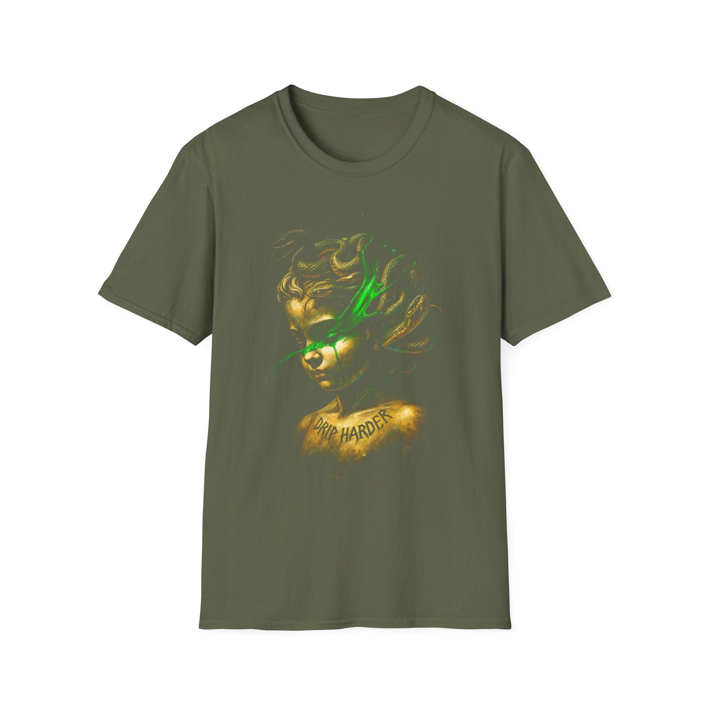 Abstract Gold & Green Portrait T‑Shirt — Ethereal Art Tee