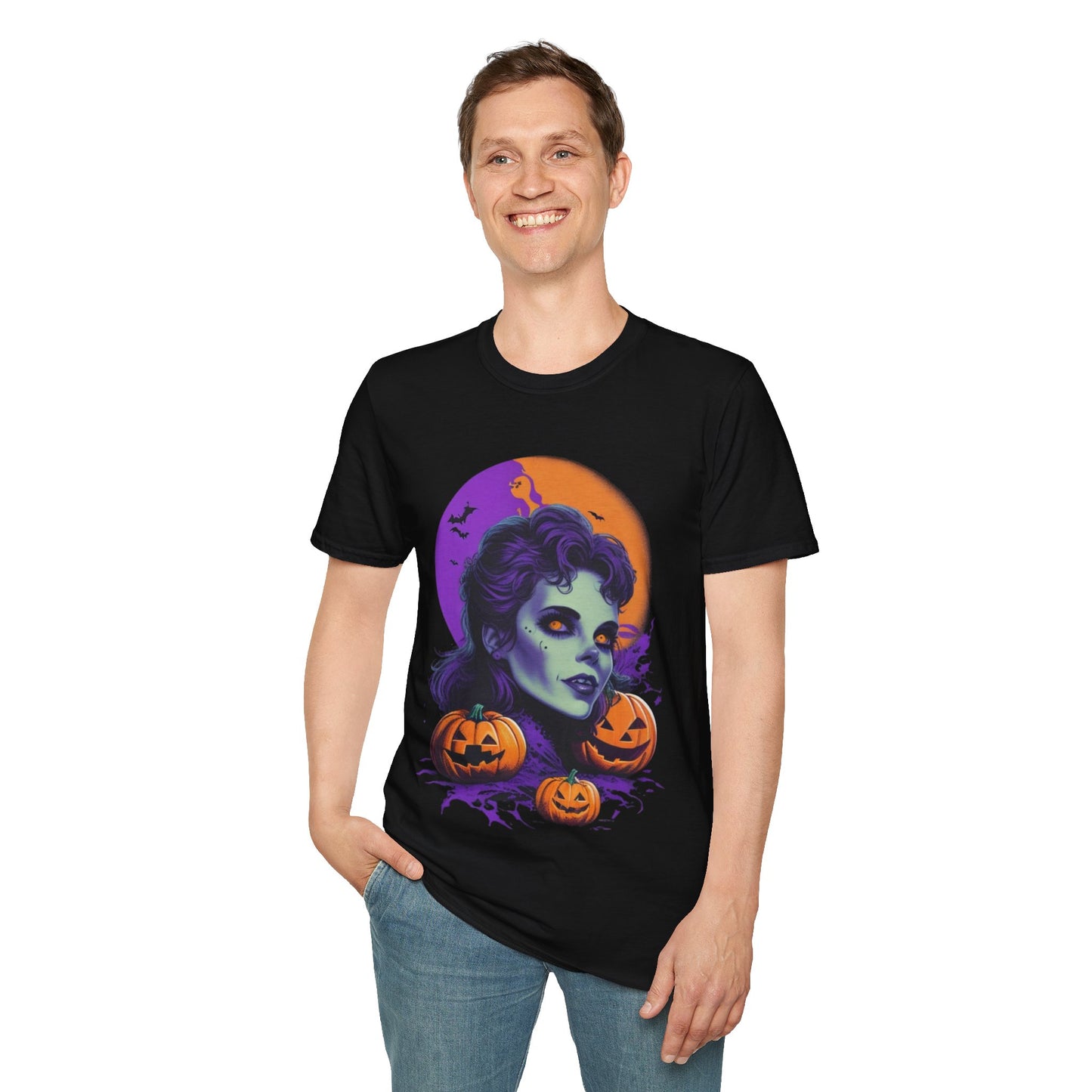 Gothic Vampire Girl & Pumpkins Halloween Style Unisex Tee