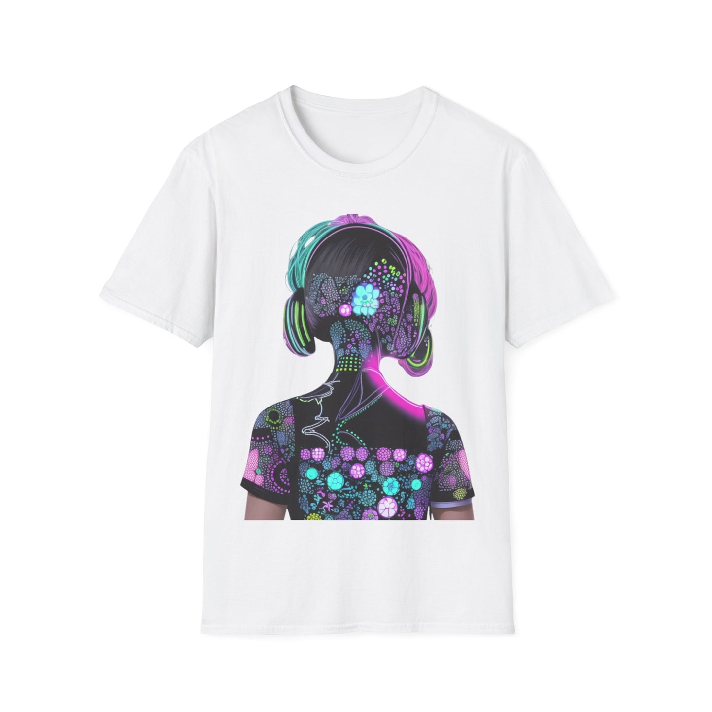 Vibrant Floral Headphone T-Shirt for Music Lovers
