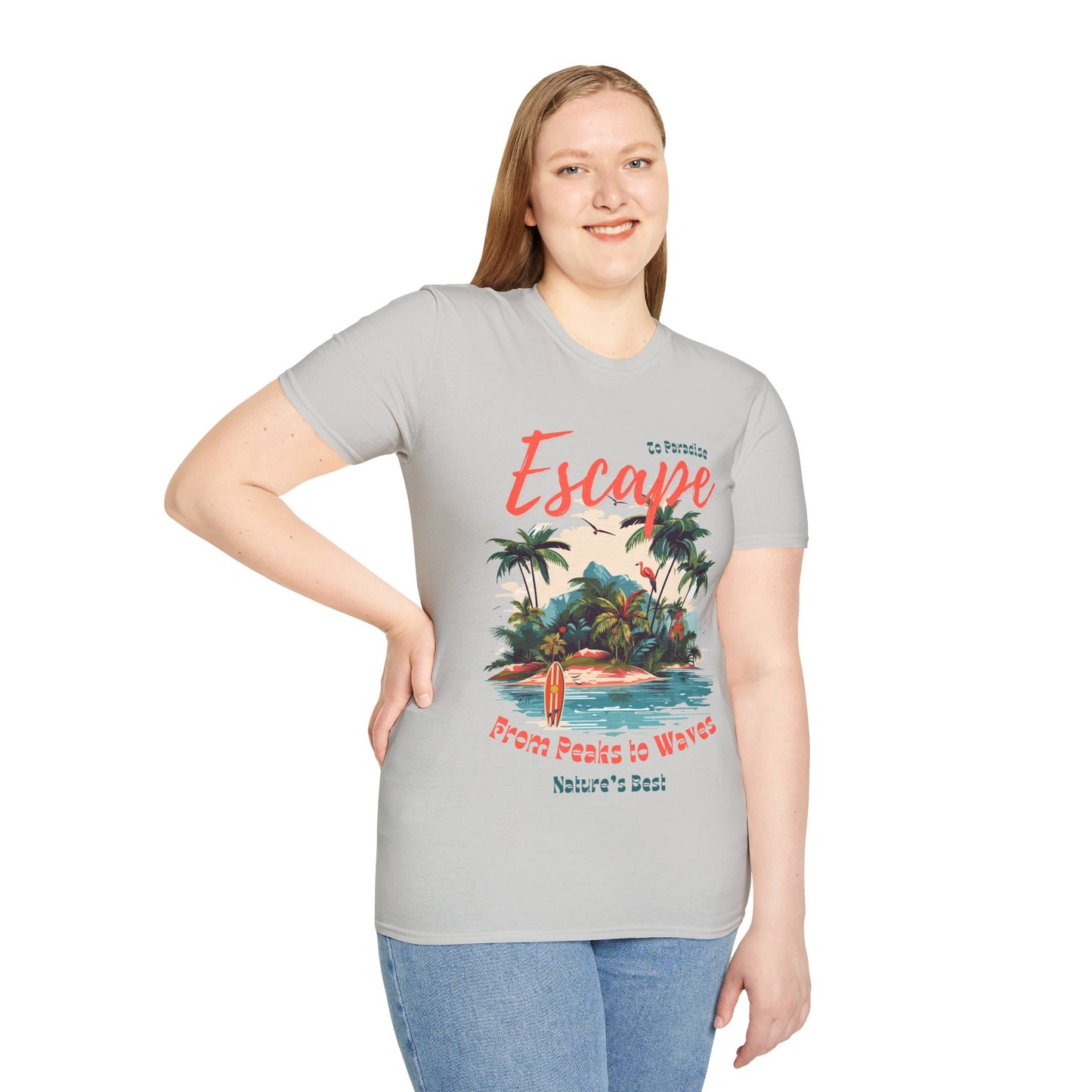 Escape to Paradise Unisex Softstyle T-Shirt – Tropical Beach Vibes
