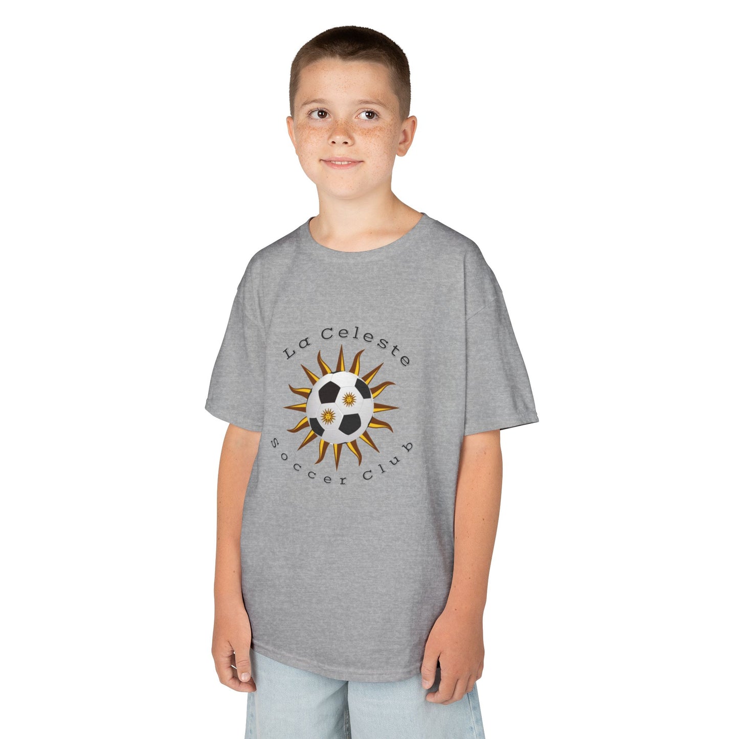 La Celeste S.C. YOUTH, 100% COTTON Heavy T-Shirt | Sun & Soccer Ball Crest