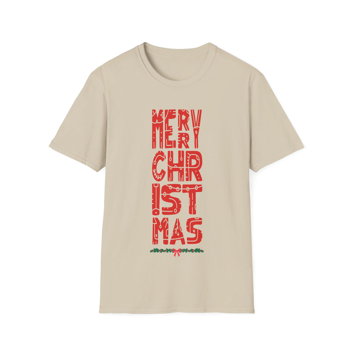 Christmas Vertical Text T-Shirt — "Merry Christmas" Graphic Tee