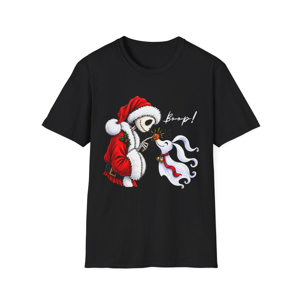 Christmas Skeleton and Ghost Dog Shirt Design, Spooky Santa Graphic Tee -  Holiday T-Shirt