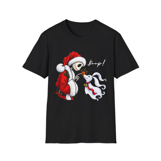 Christmas Skeleton and Ghost Dog Shirt Design, Spooky Santa Graphic Tee -  Holiday T-Shirt