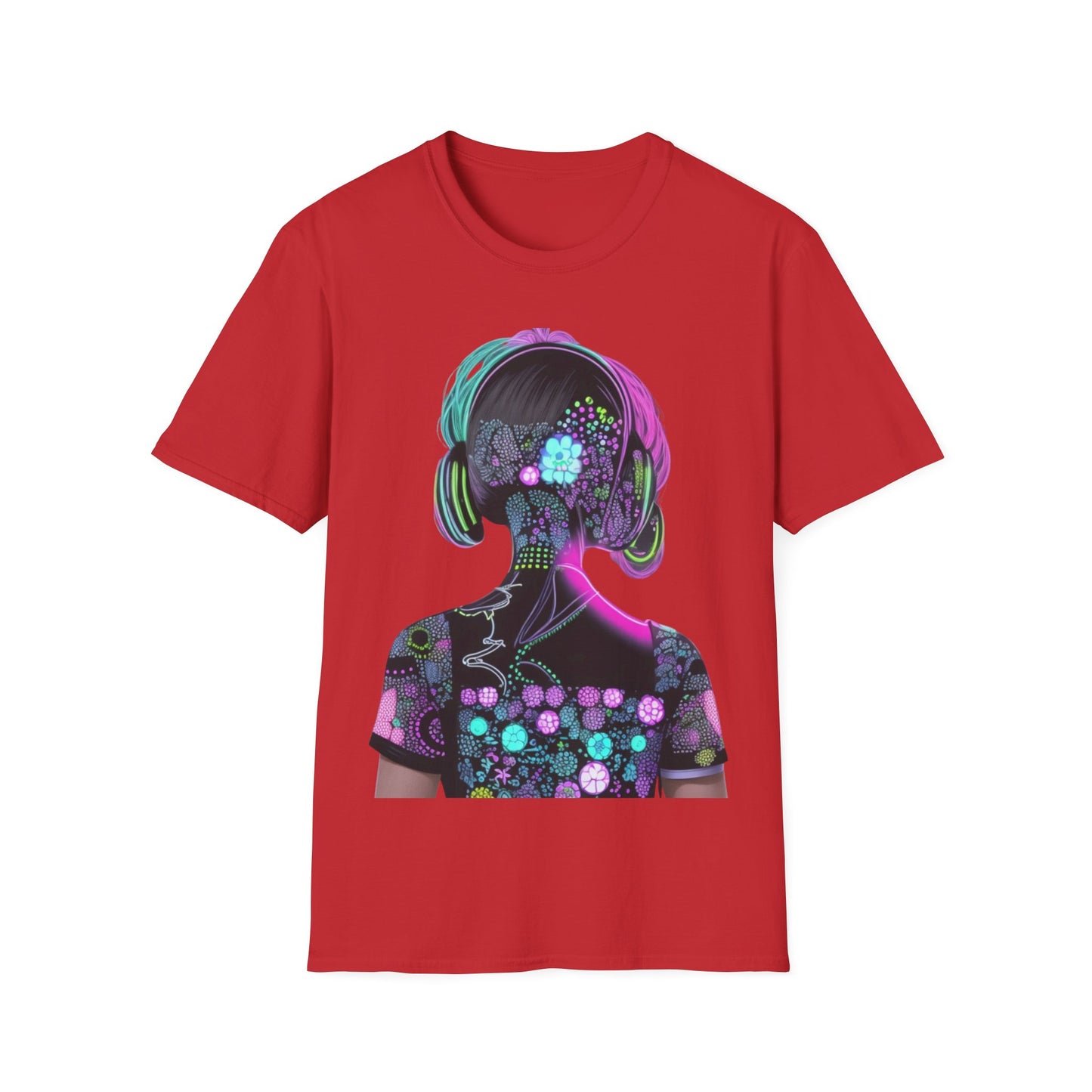 Vibrant Floral Headphone T-Shirt for Music Lovers