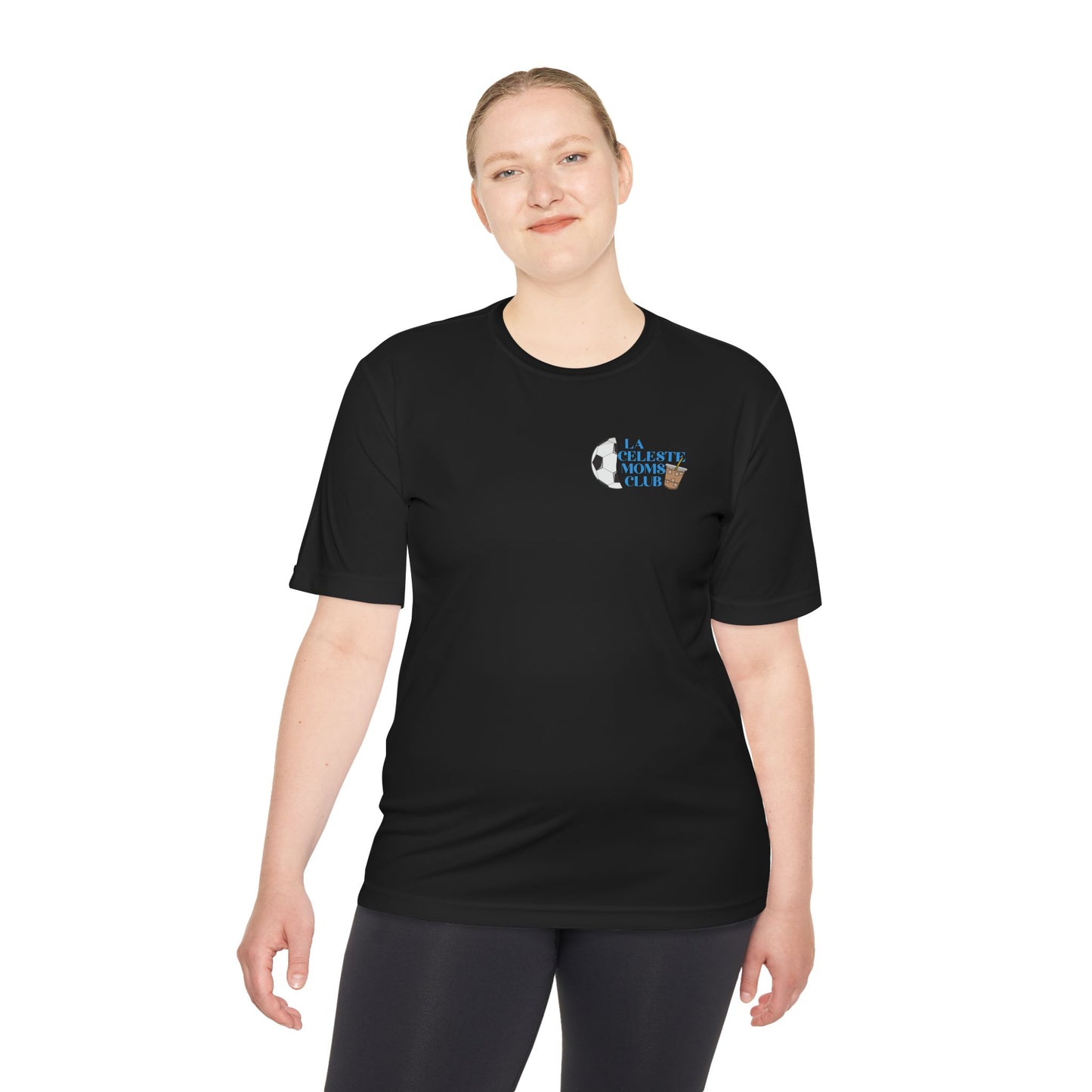 La Celeste S.C. MOM Tee — Moisture-Wicking Soccer Shirt with Sun & Ball Logo