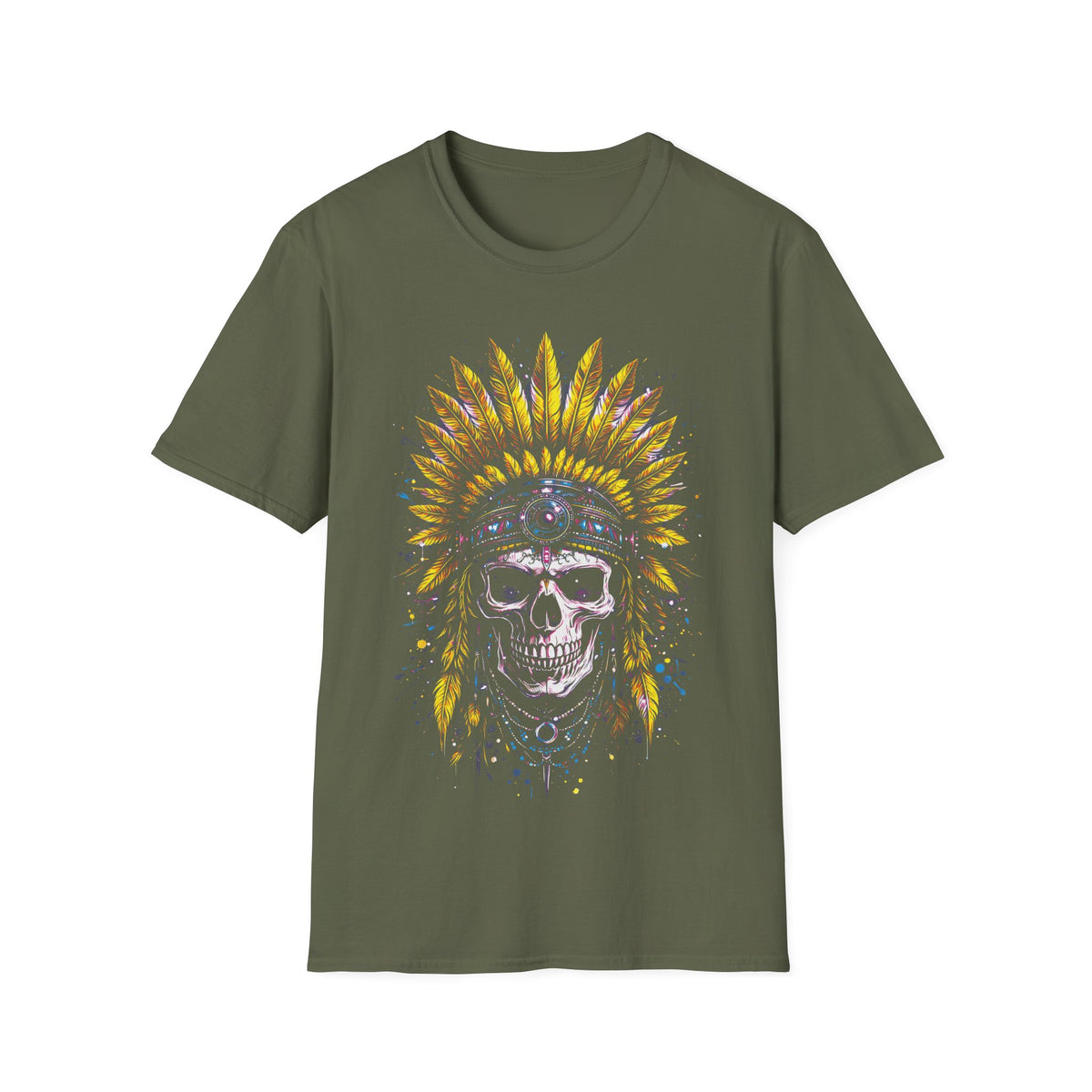 Skull in Feather Headdress T-Shirt