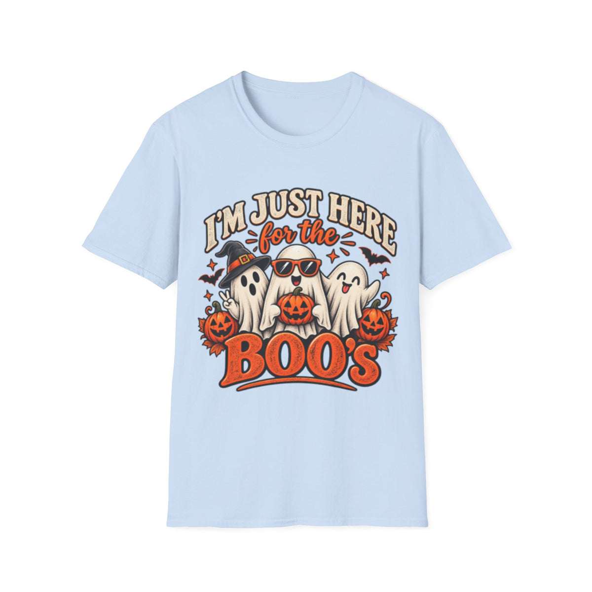 Halloween T-Shirt — "I'm Just Here for the Boos" Cute Ghosts Pumpkin Tee