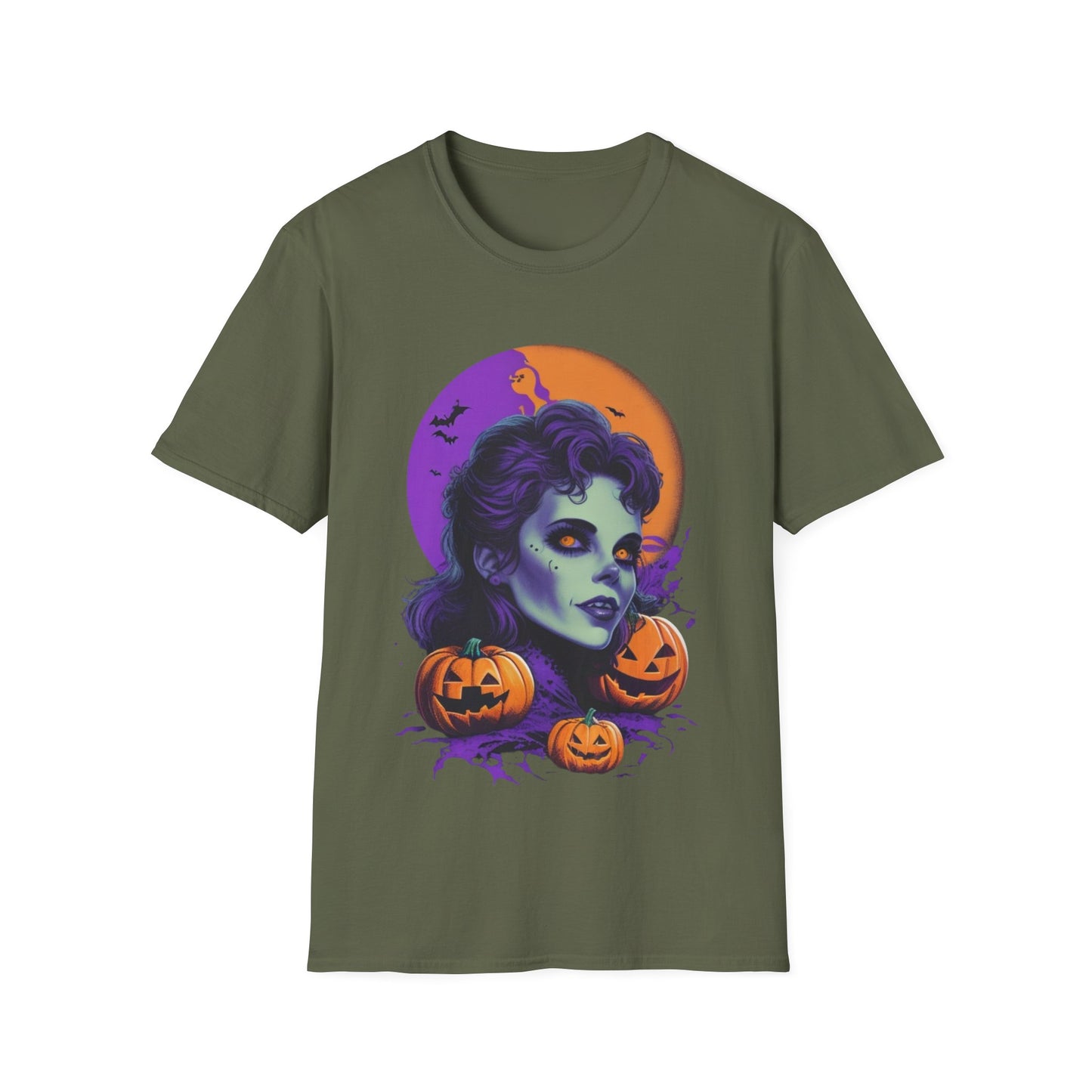 Gothic Vampire Girl & Pumpkins Halloween Style Unisex Tee
