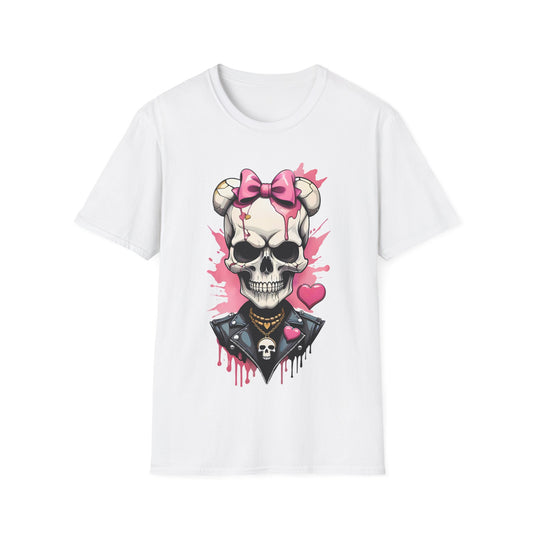 Skull Girl Graphic T-Shirt — Pink Bow Punk Skull Tee