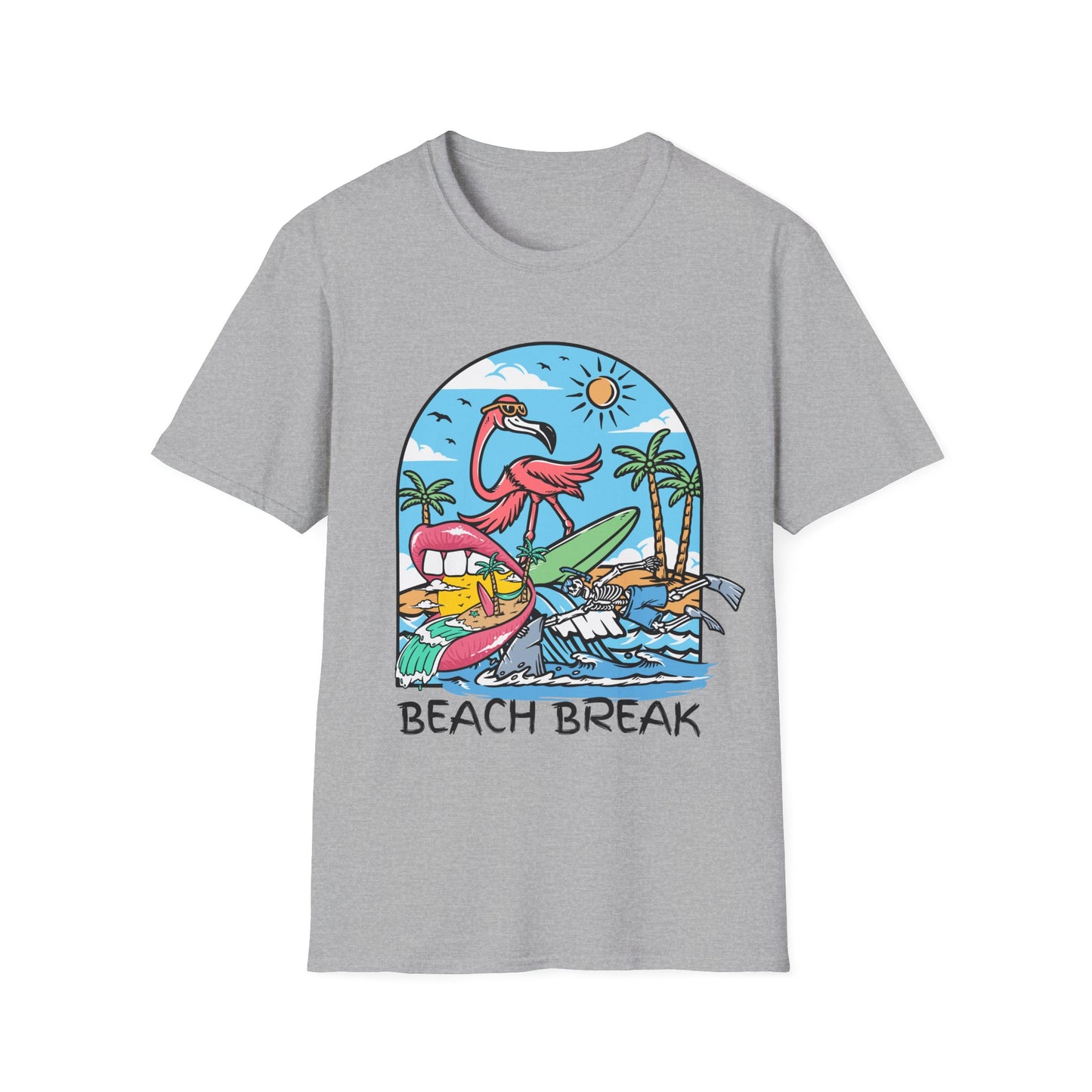 Beach Break T-Shirt — Retro Flamingo Surf Graphic Tee
