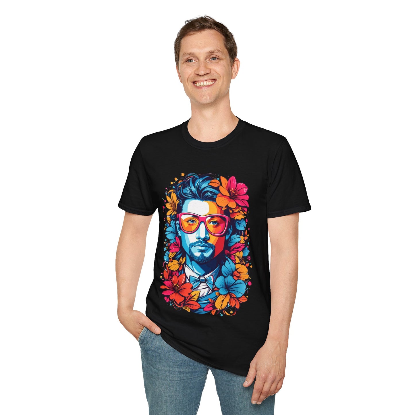 Vibrant Floral Portrait Unisex Softstyle T-Shirt