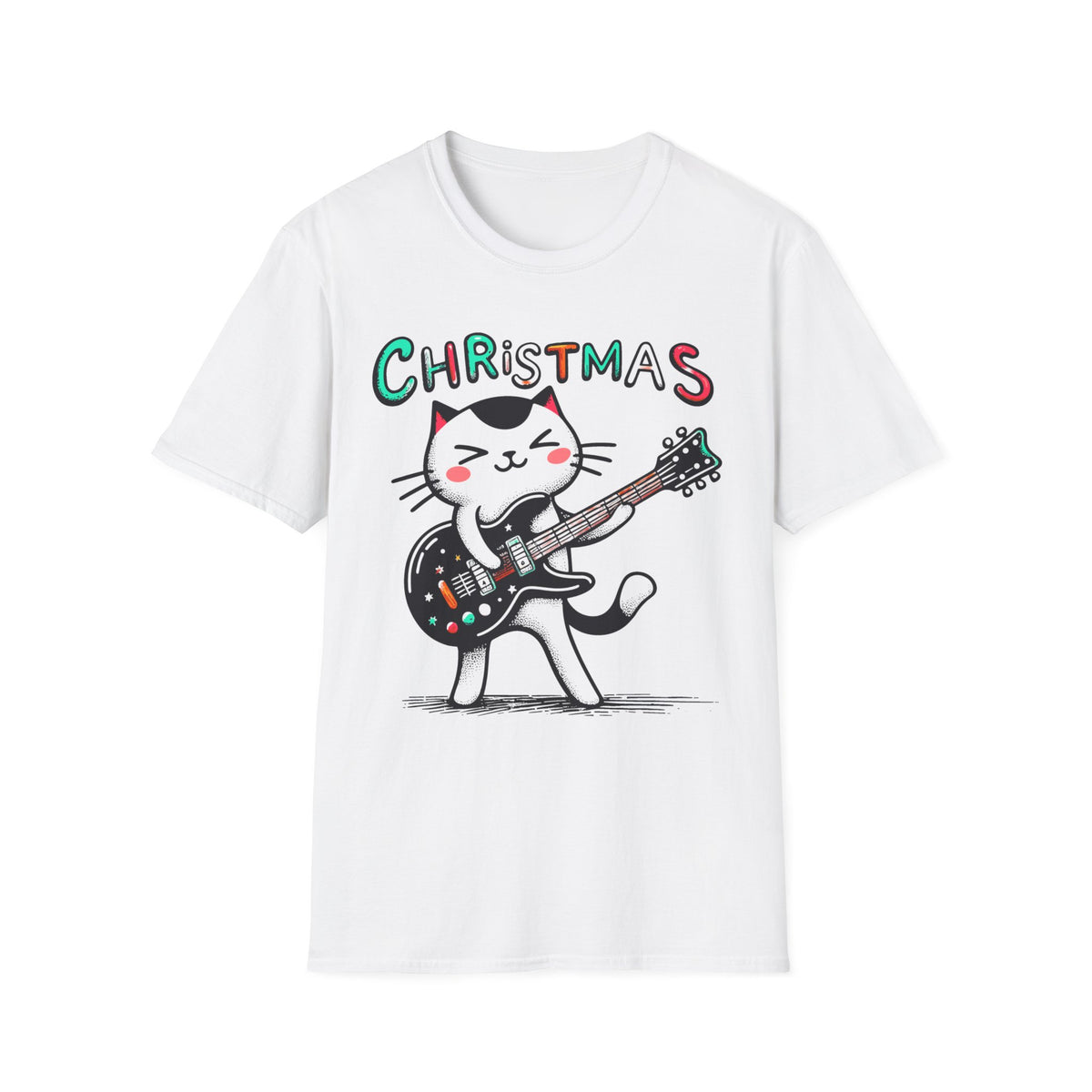 Christmas Cat Guitar T-Shirt