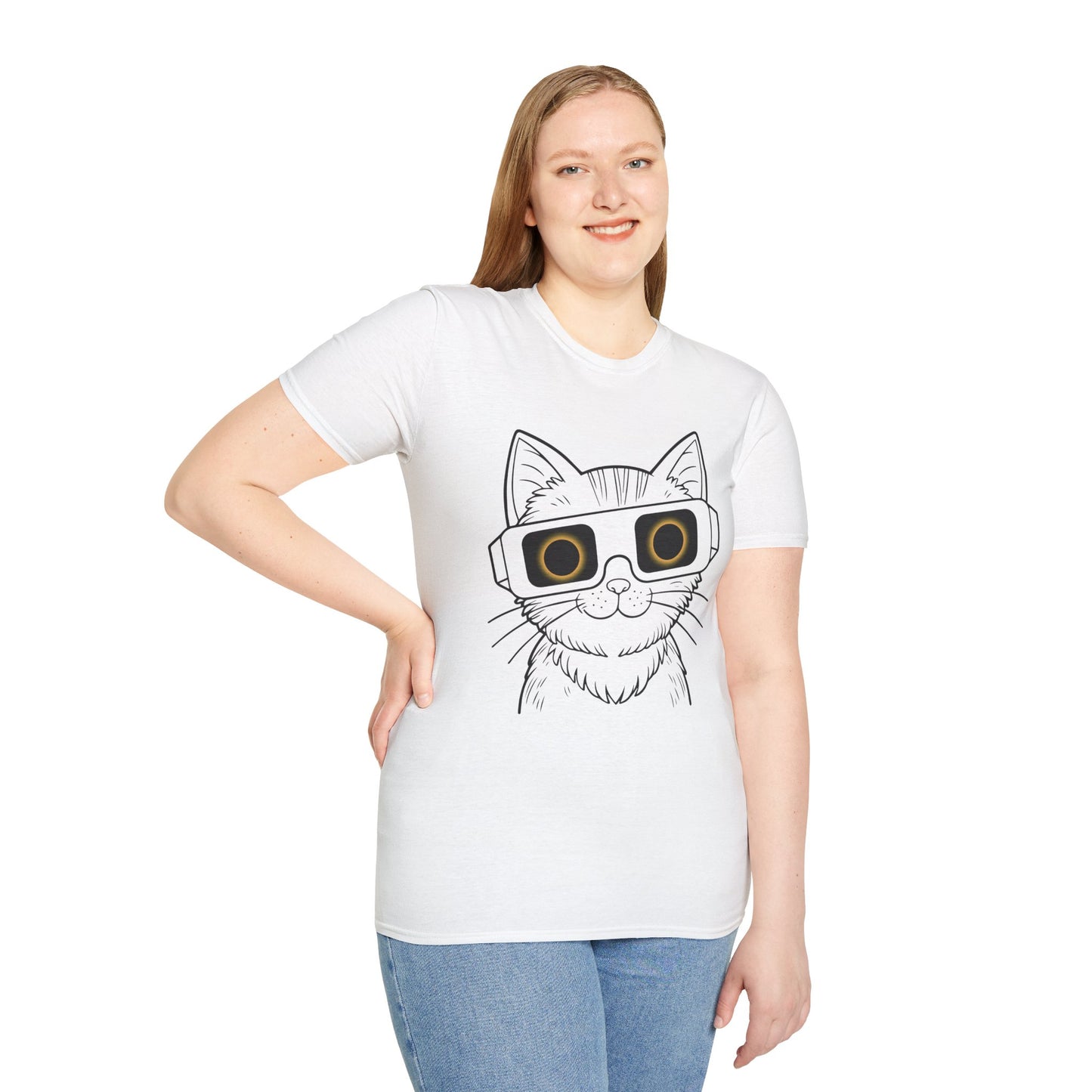Solar Purrs Cat with Eclipse Glasses Unisex Tee