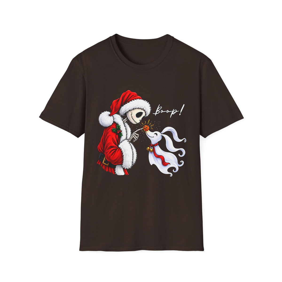 Christmas Skeleton and Ghost Dog Shirt Design, Spooky Santa Graphic Tee -  Holiday T-Shirt