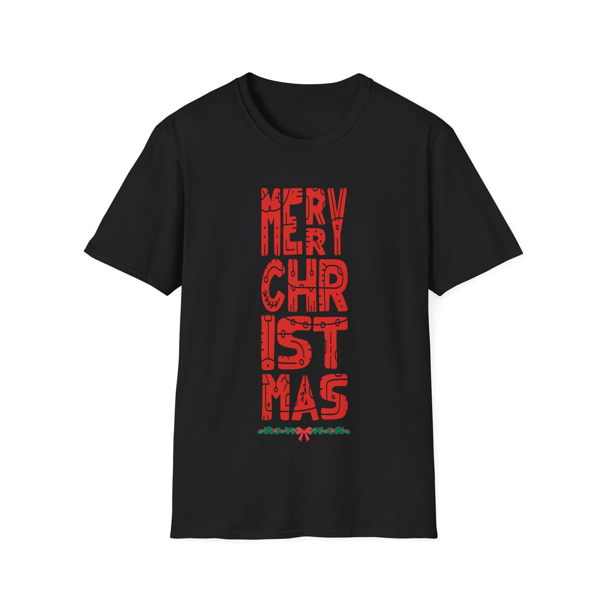Christmas Vertical Text T-Shirt — "Merry Christmas" Graphic Tee