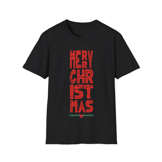 Christmas Vertical Text T-Shirt — "Merry Christmas" Graphic Tee