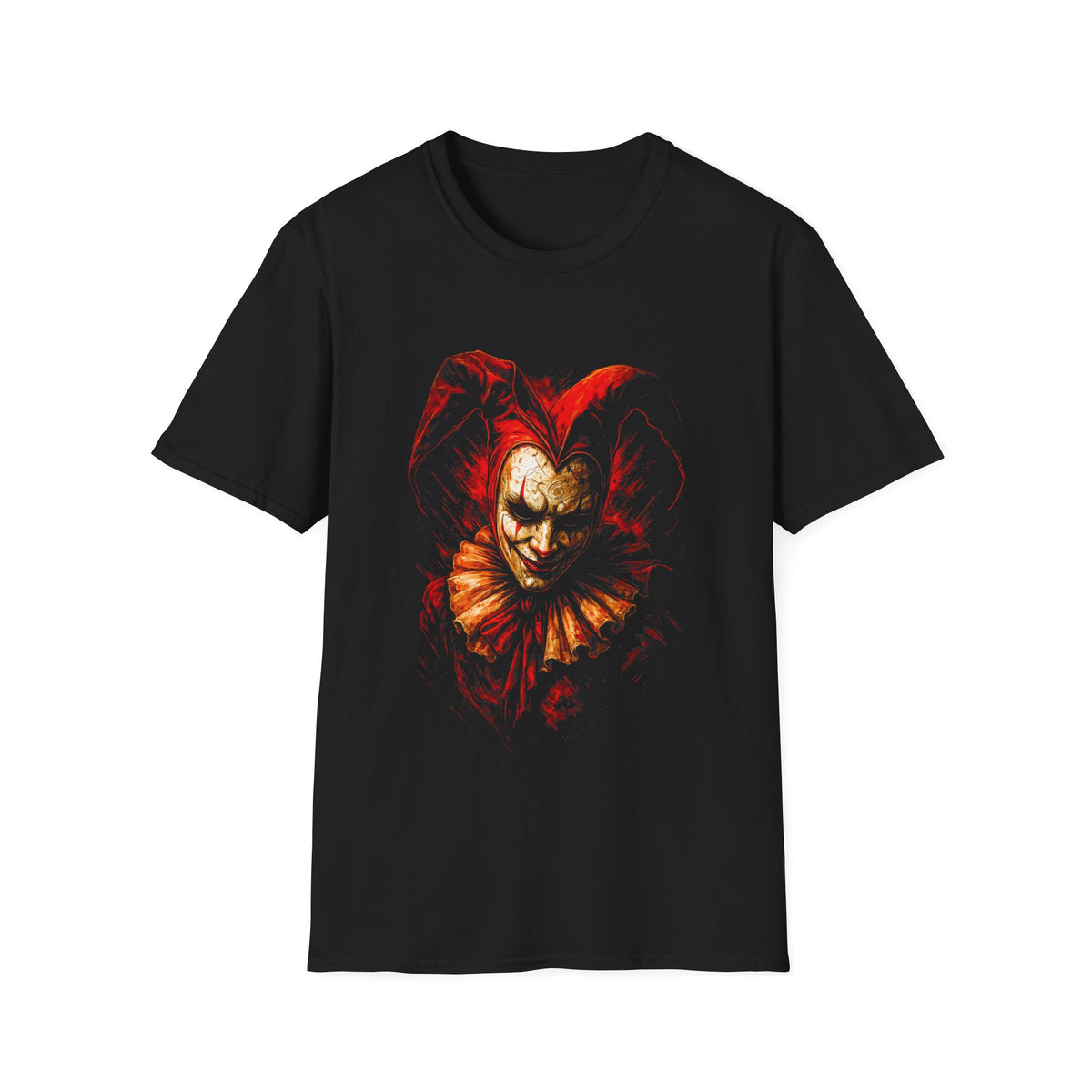 Creepy Red Jester T-Shirt — Scary Clown Horror Graphic Tee
