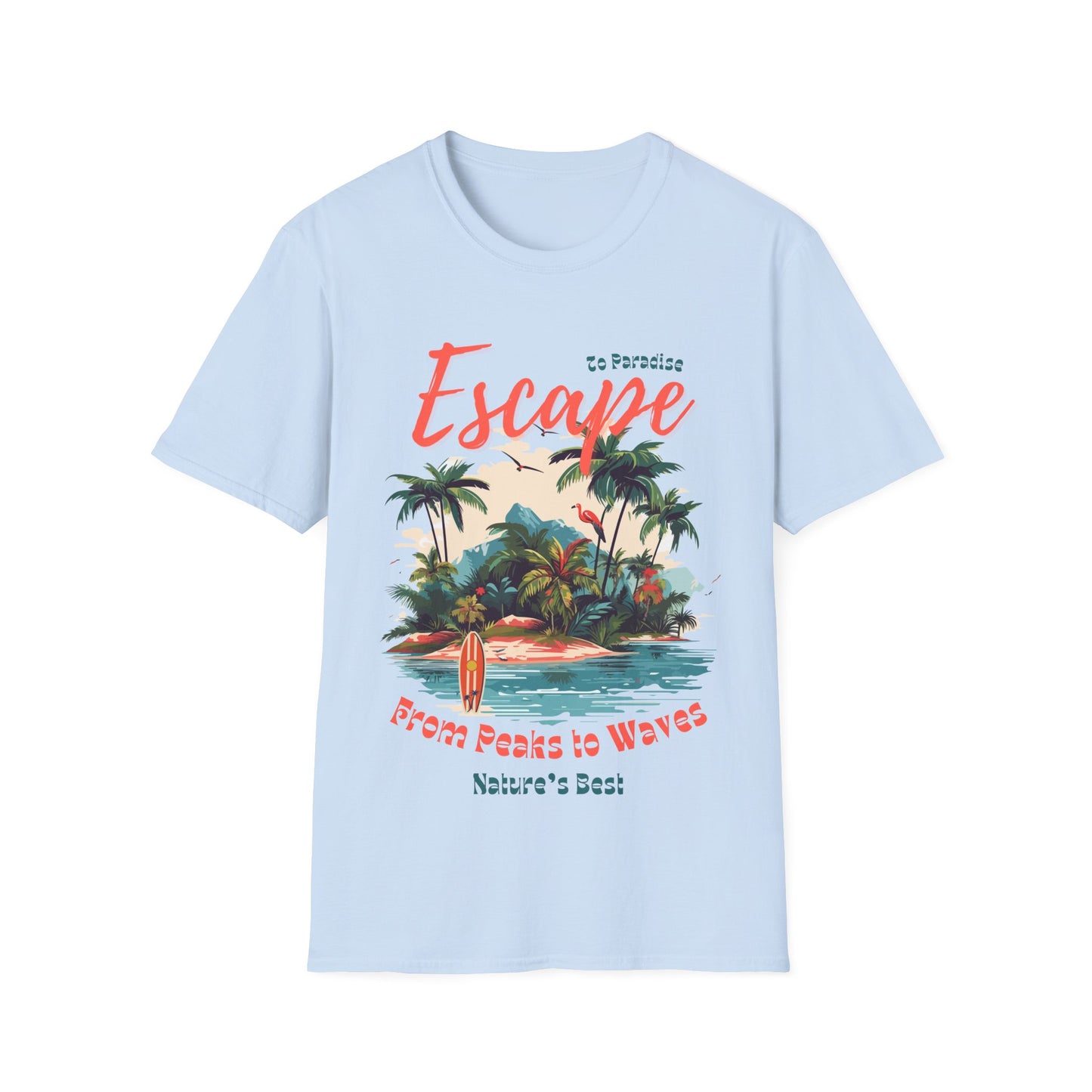 Escape to Paradise Unisex Softstyle T-Shirt – Tropical Beach Vibes