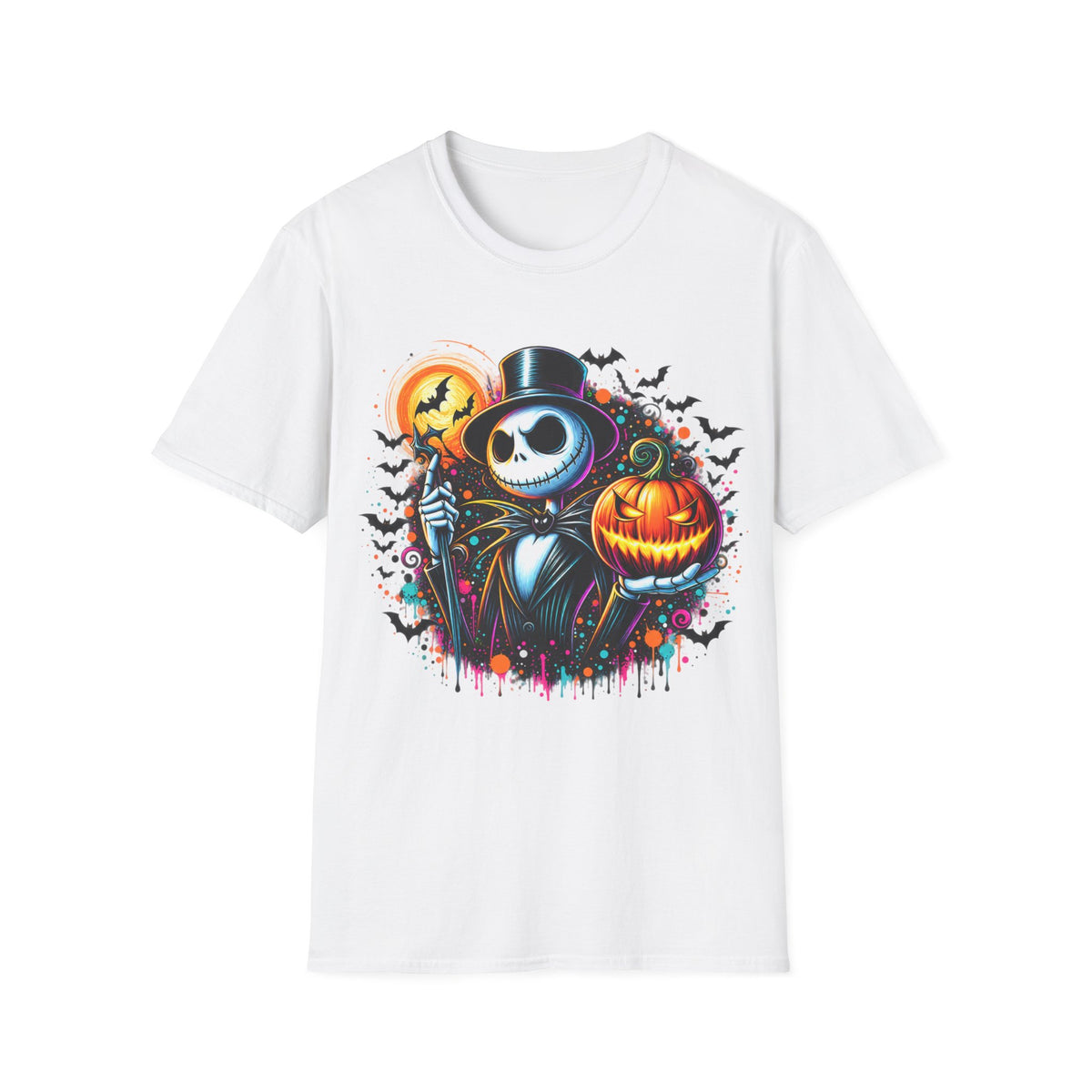 Halloween Jack Skellington T-Shirt — Pumpkin & Bats Spooky Tee