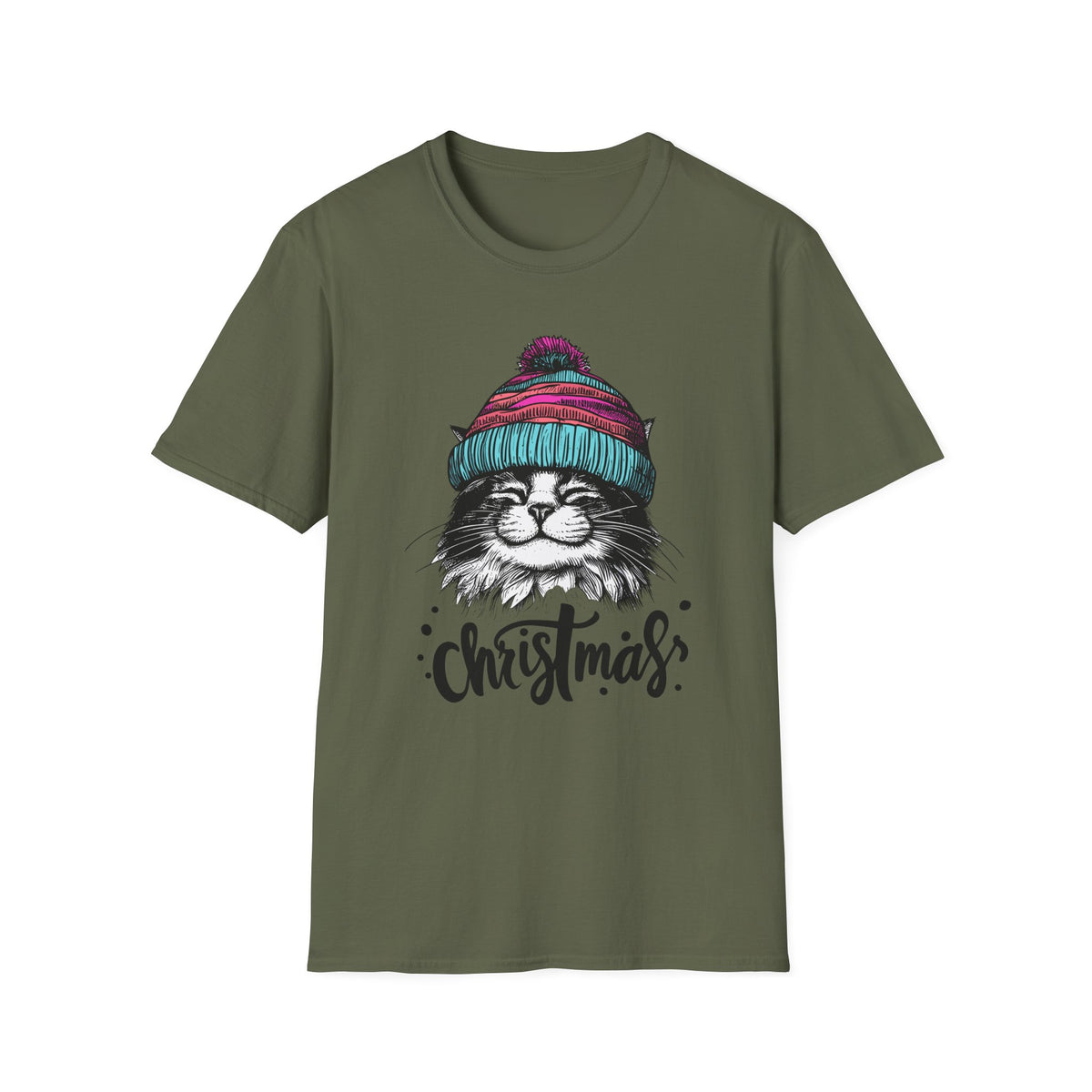 Christmas Cat Tee — Cozy Beanie Cat Graphic T-Shirt