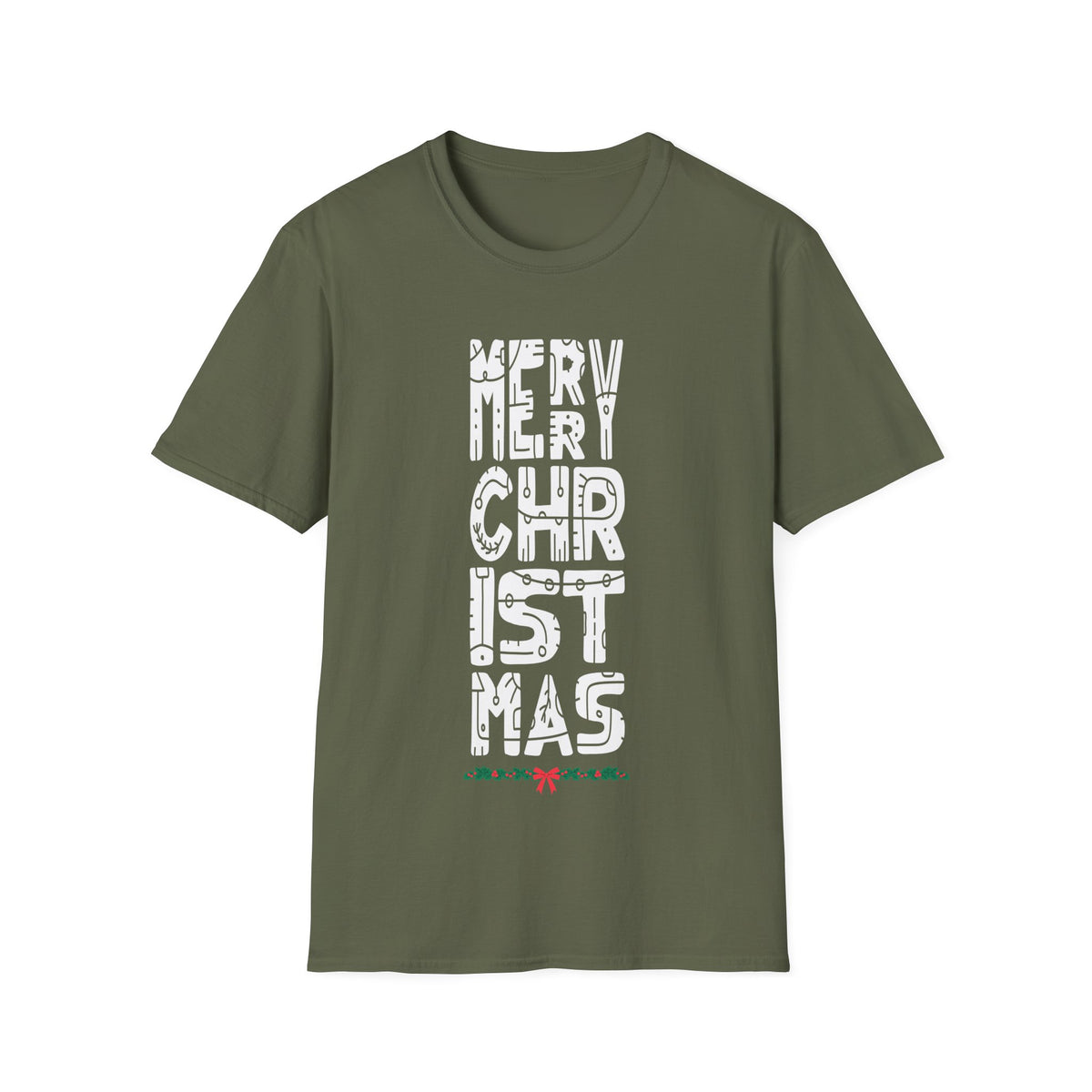Christmas Vertical Text T-Shirt — "Merry Christmas" Graphic Tee