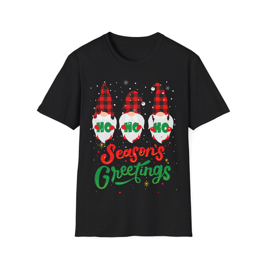 Christmas Gnome T-Shirt — Plaid ‘Ho Ho Ho’ Seasons Greetings Holiday Tee