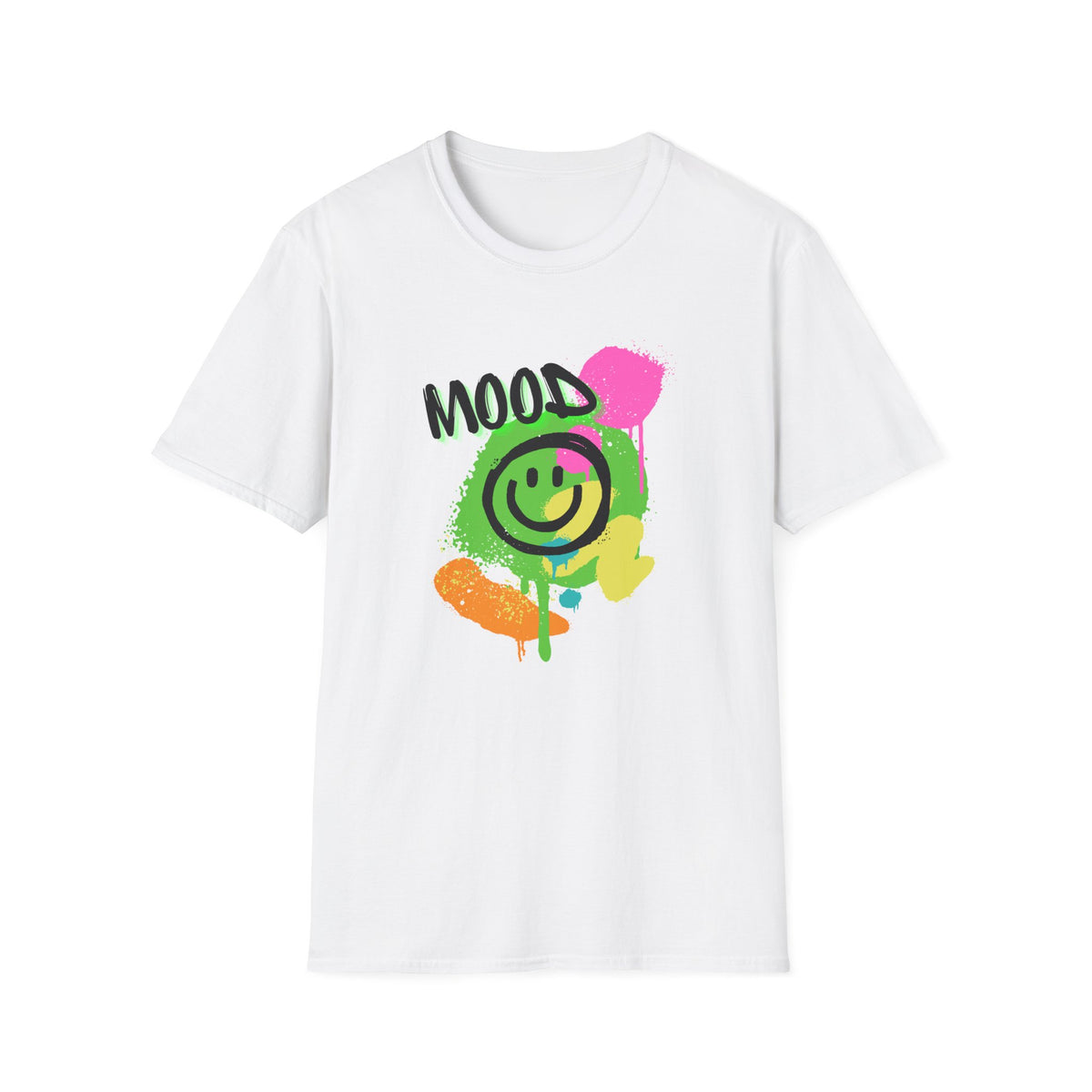 Mood Smile Graffiti T-Shirt — Neon Paint Drip Streetwear Tee