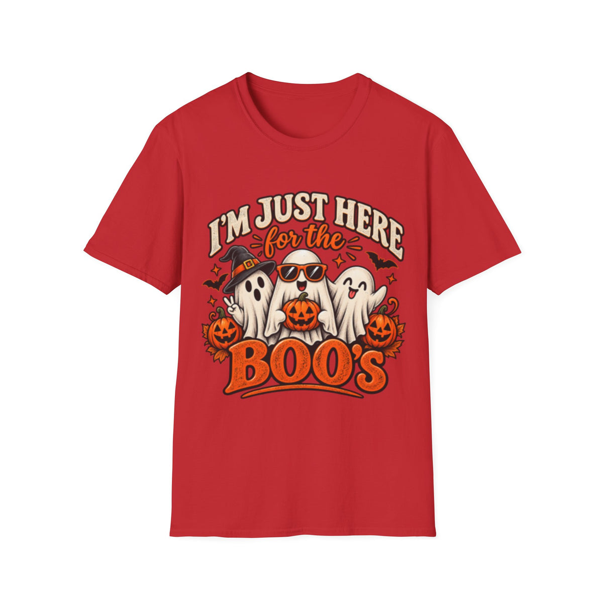Halloween T-Shirt — "I'm Just Here for the Boos" Cute Ghosts Pumpkin Tee