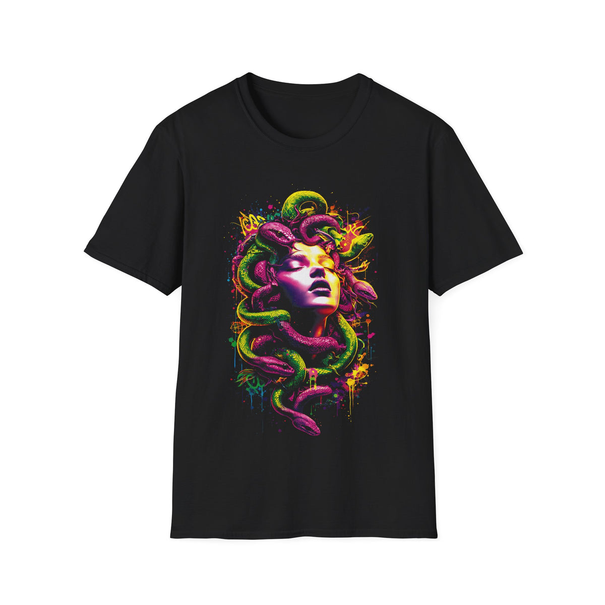 Medusa Neon Art T-Shirt — Psychedelic Mythology Graphic Tee
