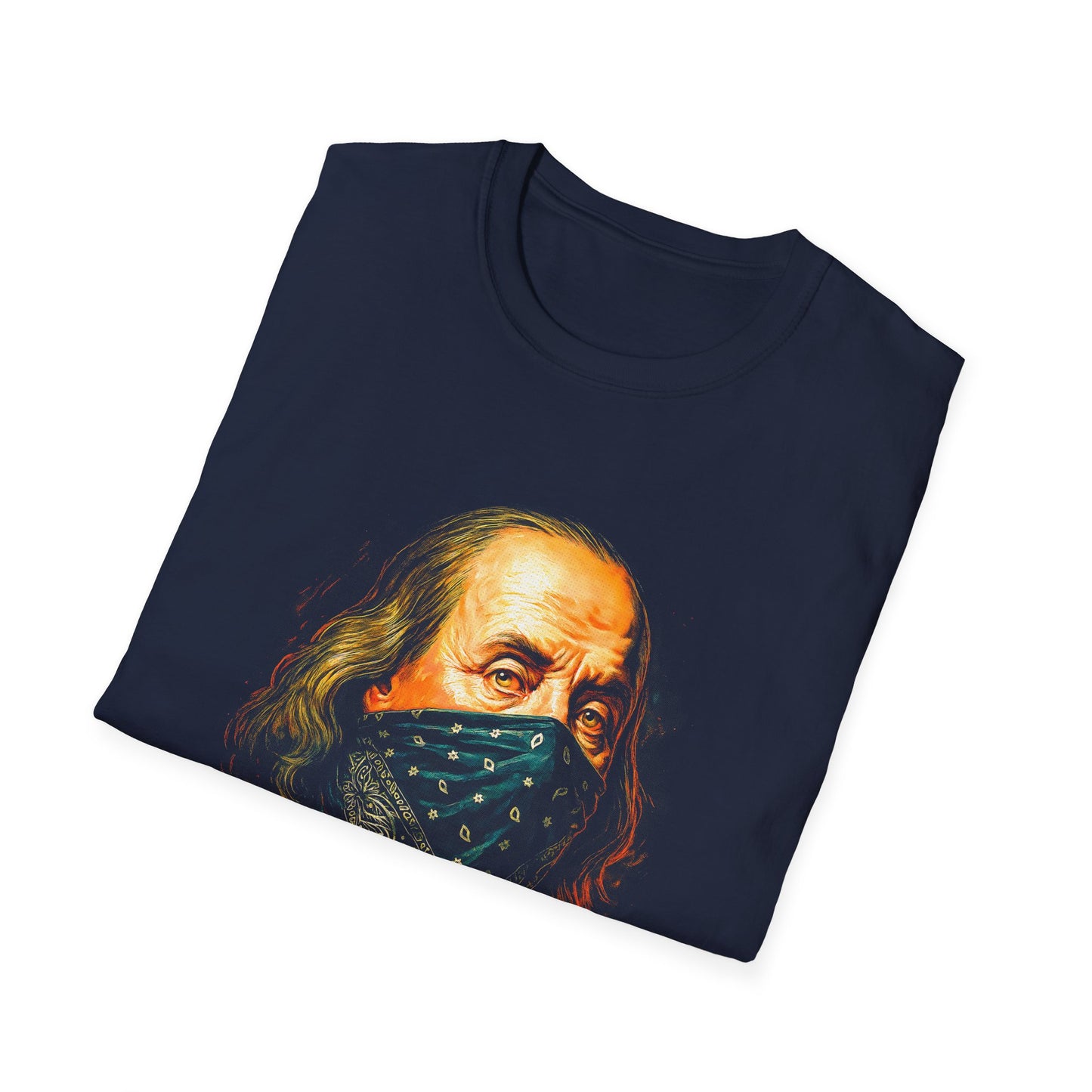 Franklin Bandana Portrait T-Shirt — Vintage Benjamin Franklin Mask Design