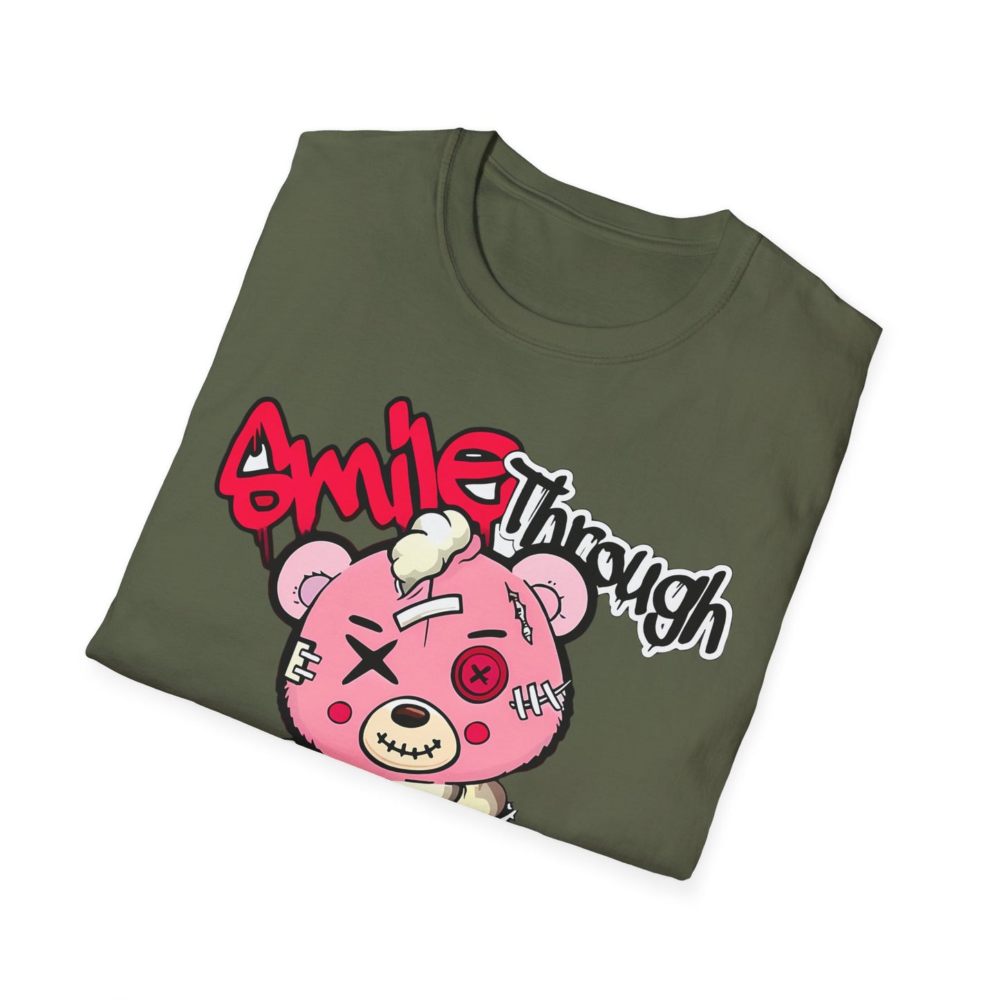 Smile Through The Pain T-Shirt — Cute Grunge Pink Teddy Graphic Tee