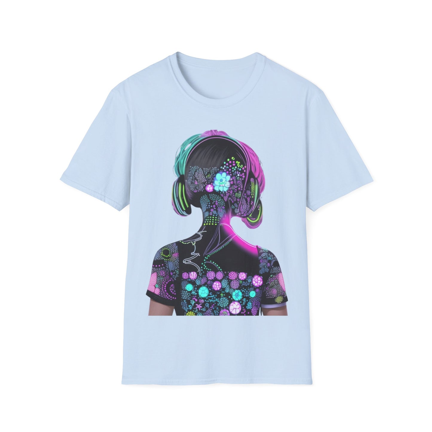 Vibrant Floral Headphone T-Shirt for Music Lovers