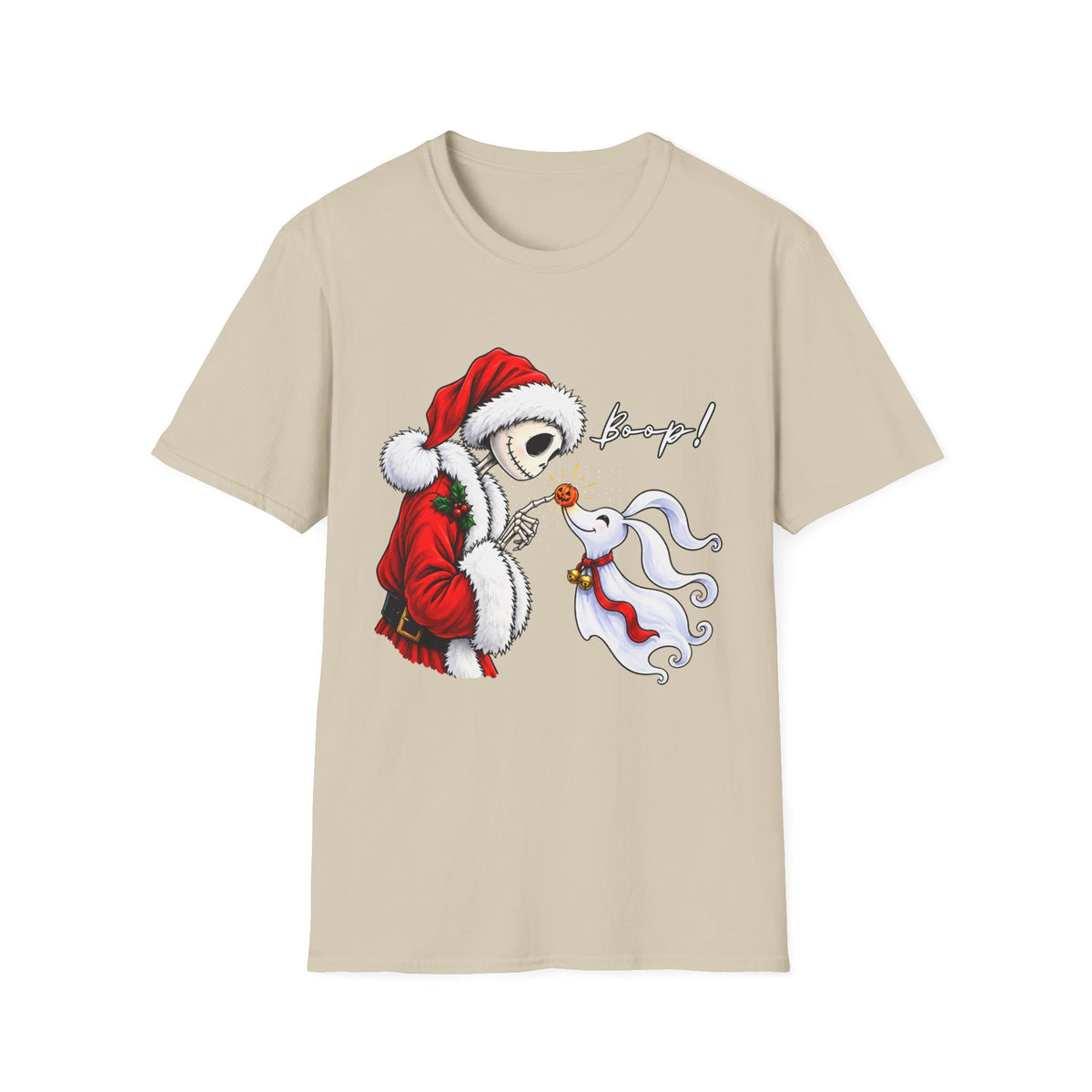 Christmas Skeleton and Ghost Dog Shirt Design, Spooky Santa Graphic Tee -  Holiday T-Shirt