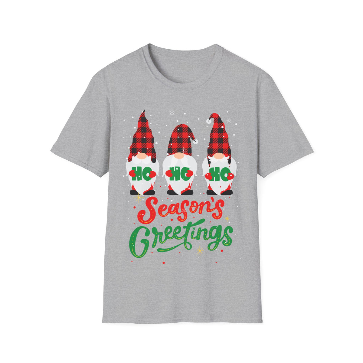Christmas Gnome T-Shirt — Plaid ‘Ho Ho Ho’ Seasons Greetings Holiday Tee