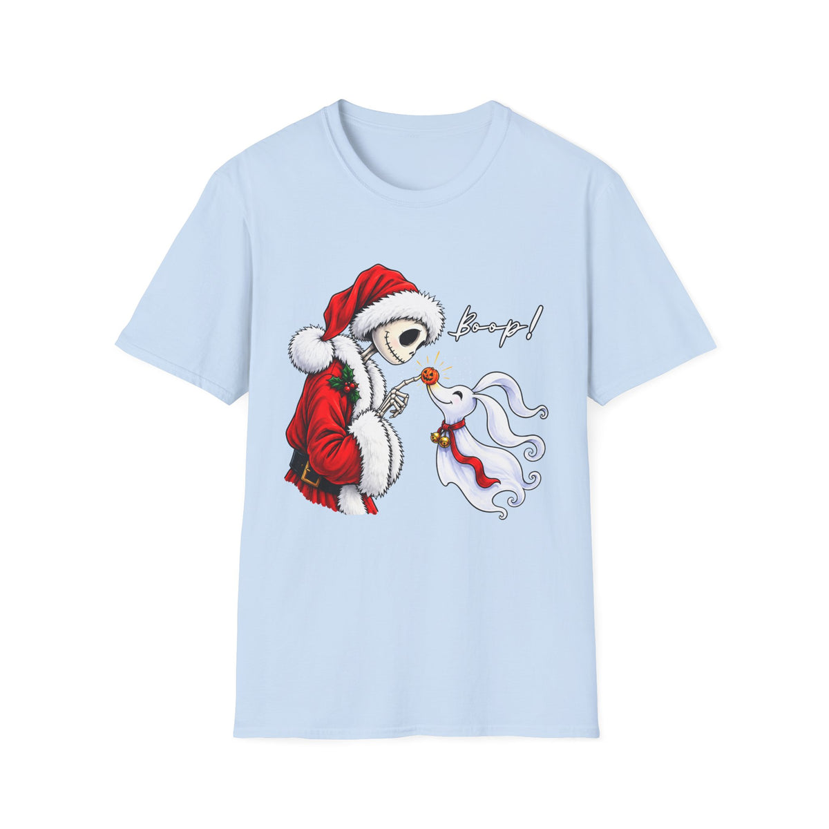 Christmas Skeleton and Ghost Dog Shirt Design, Spooky Santa Graphic Tee -  Holiday T-Shirt