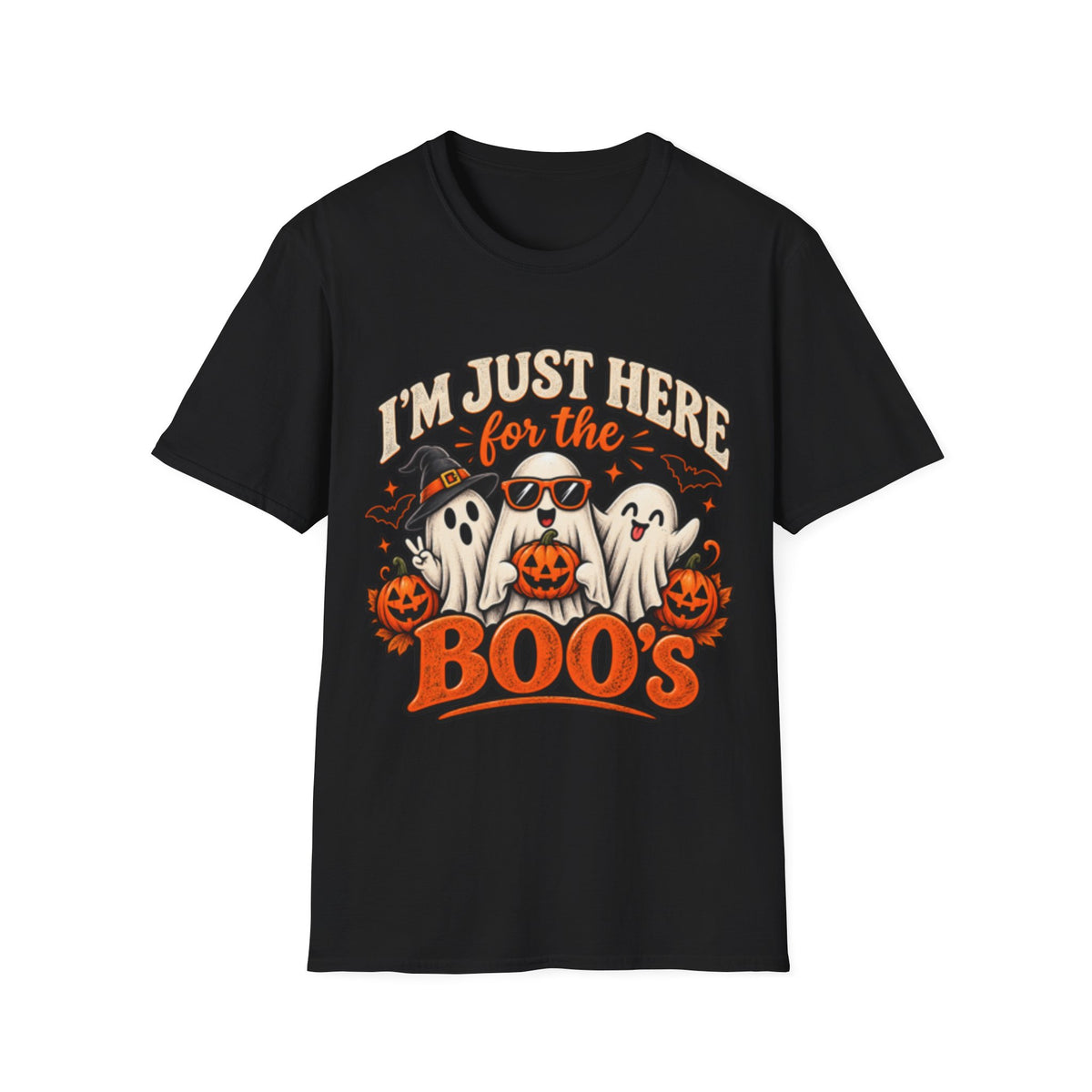 Halloween T-Shirt — "I'm Just Here for the Boos" Cute Ghosts Pumpkin Tee