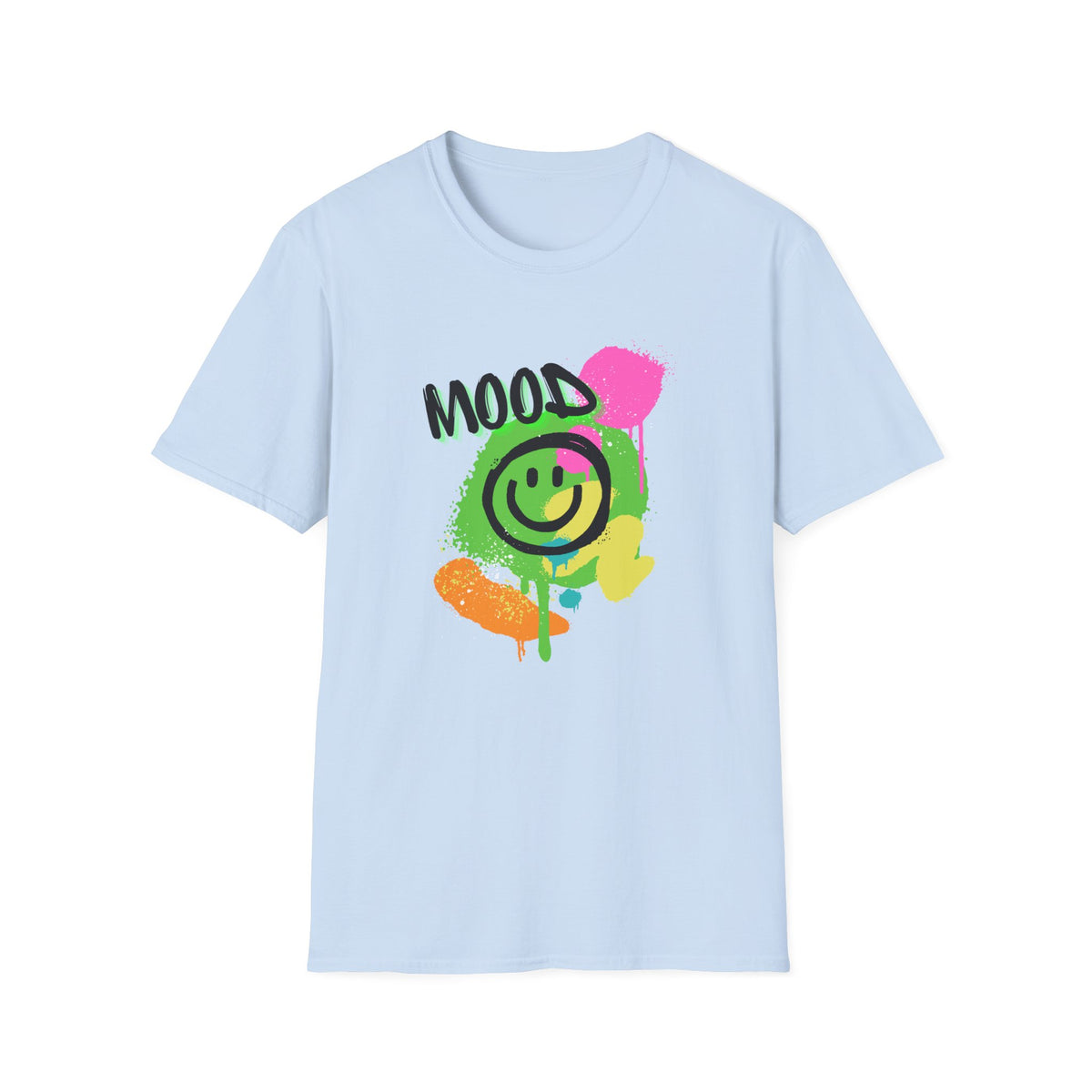 Mood Smile Graffiti T-Shirt — Neon Paint Drip Streetwear Tee