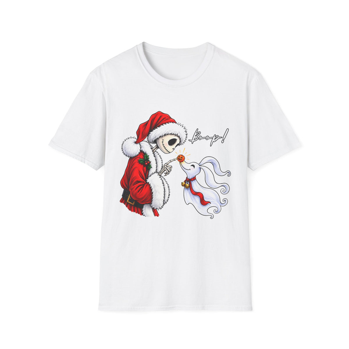 Christmas Skeleton and Ghost Dog Shirt Design, Spooky Santa Graphic Tee -  Holiday T-Shirt
