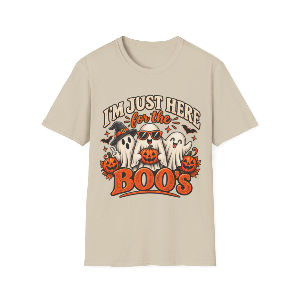 Halloween T-Shirt — "I'm Just Here for the Boos" Cute Ghosts Pumpkin Tee