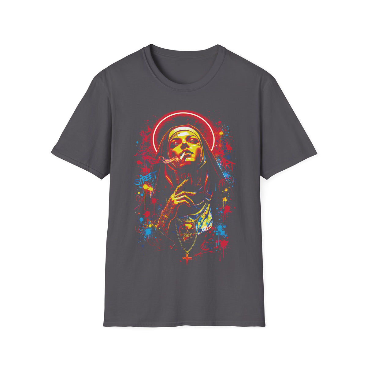 Saint Sketch Watercolor T‑Shirt — Colorful Graffiti Religious Art Tee