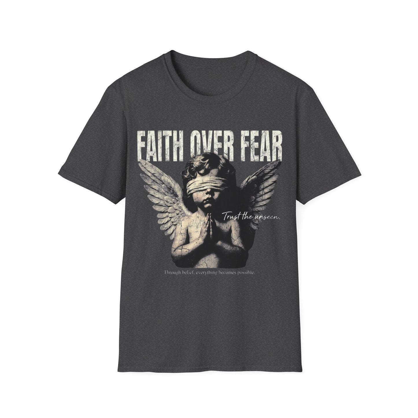 Faith Over Fear angel statue T-Shirt |  inspirational tee